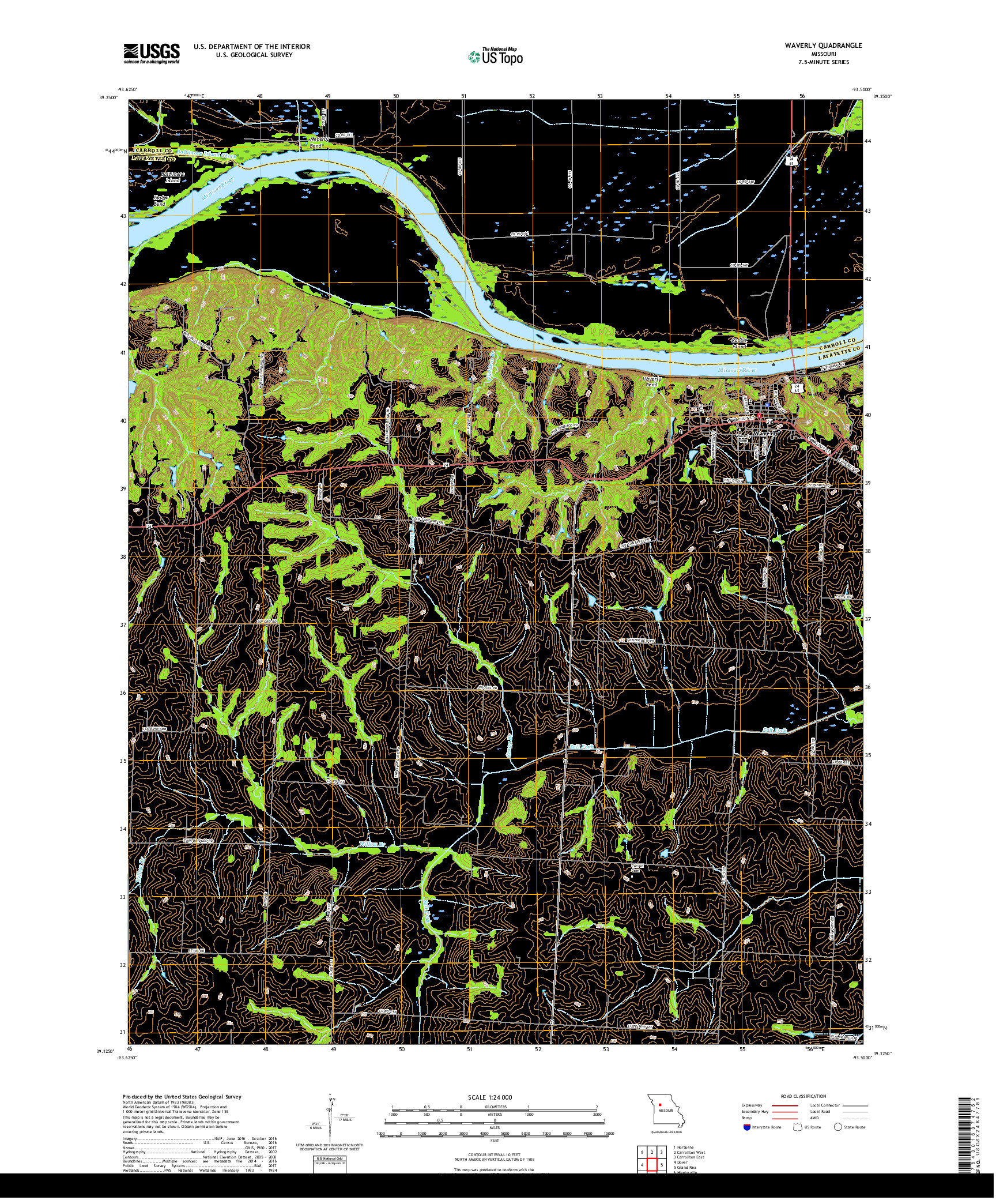 USGS US TOPO 7.5-MINUTE MAP FOR WAVERLY, MO 2017