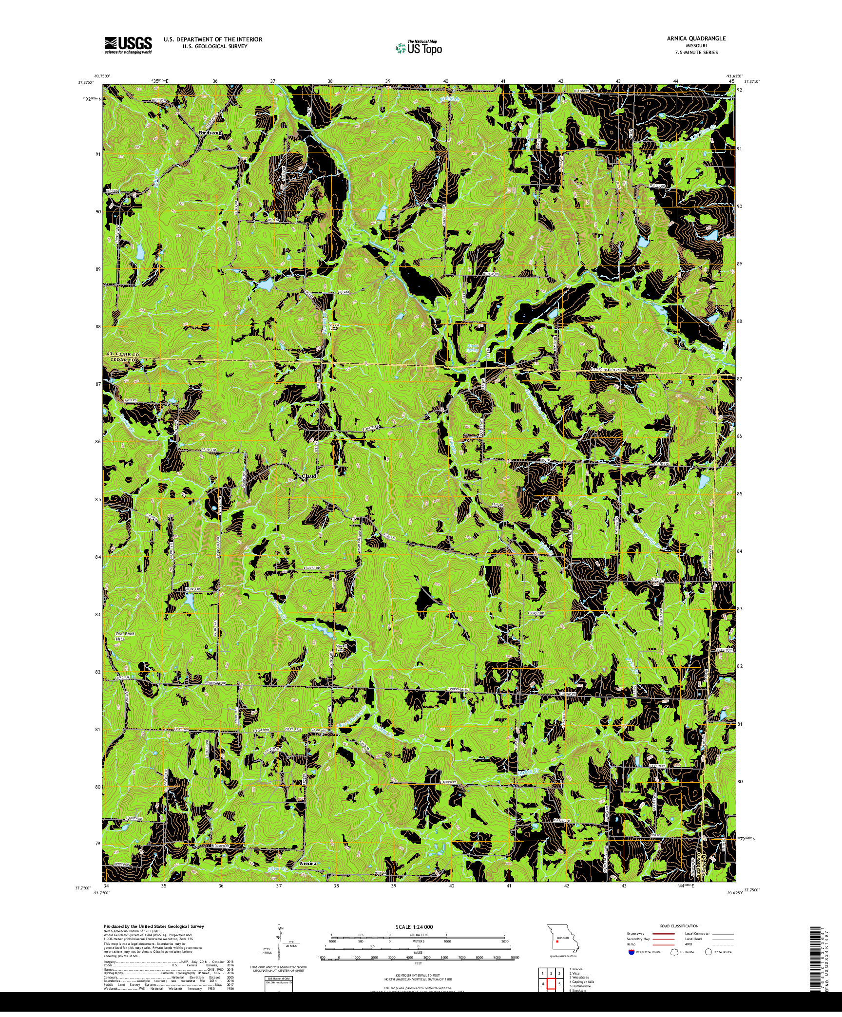 USGS US TOPO 7.5-MINUTE MAP FOR ARNICA, MO 2017