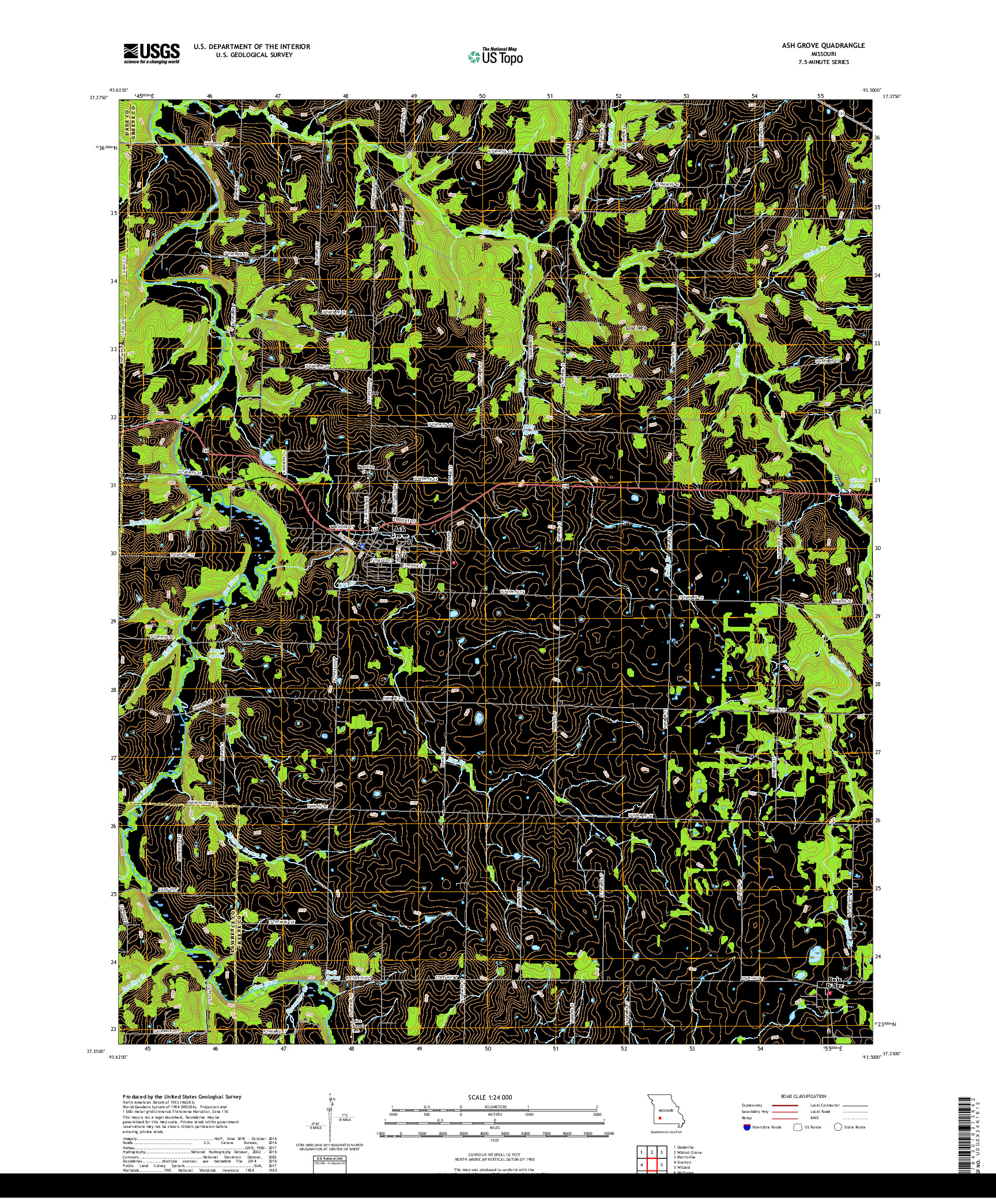 USGS US TOPO 7.5-MINUTE MAP FOR ASH GROVE, MO 2017