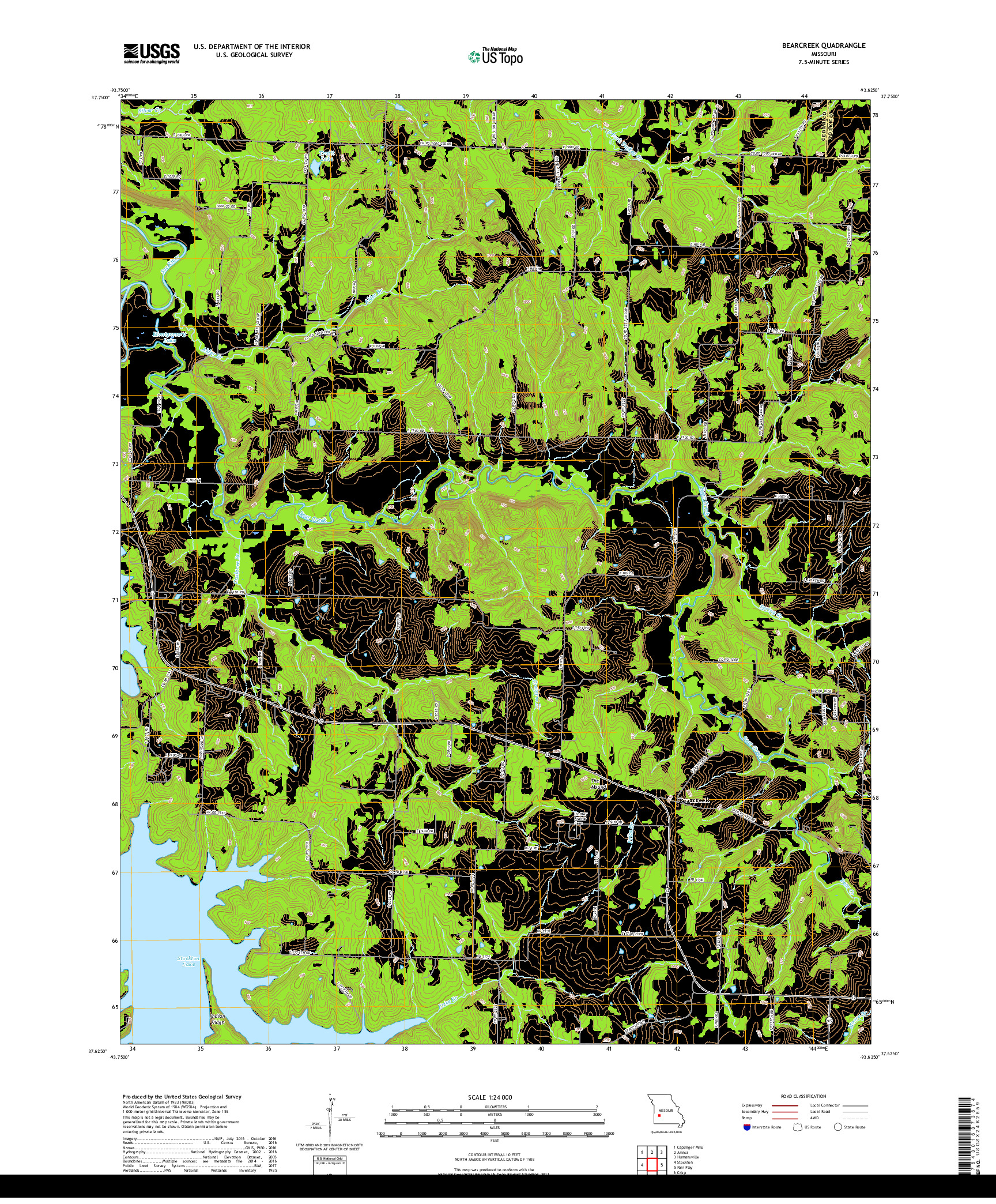 USGS US TOPO 7.5-MINUTE MAP FOR BEARCREEK, MO 2017