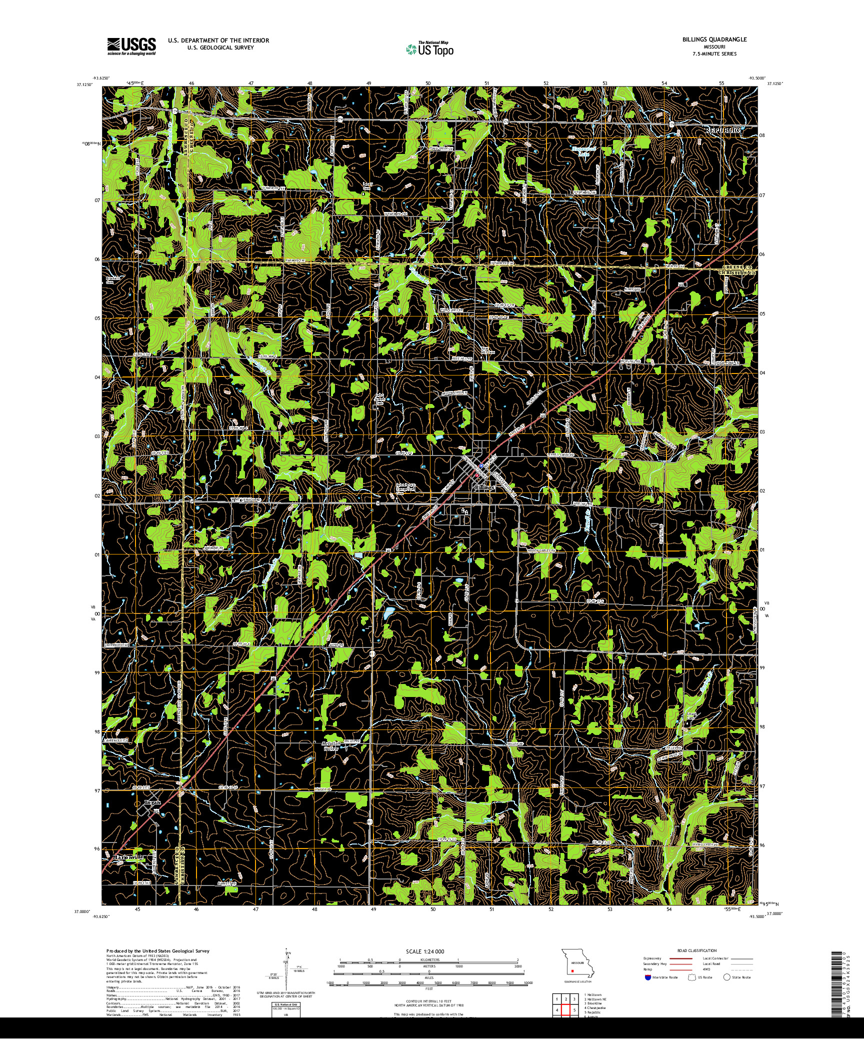 USGS US TOPO 7.5-MINUTE MAP FOR BILLINGS, MO 2017