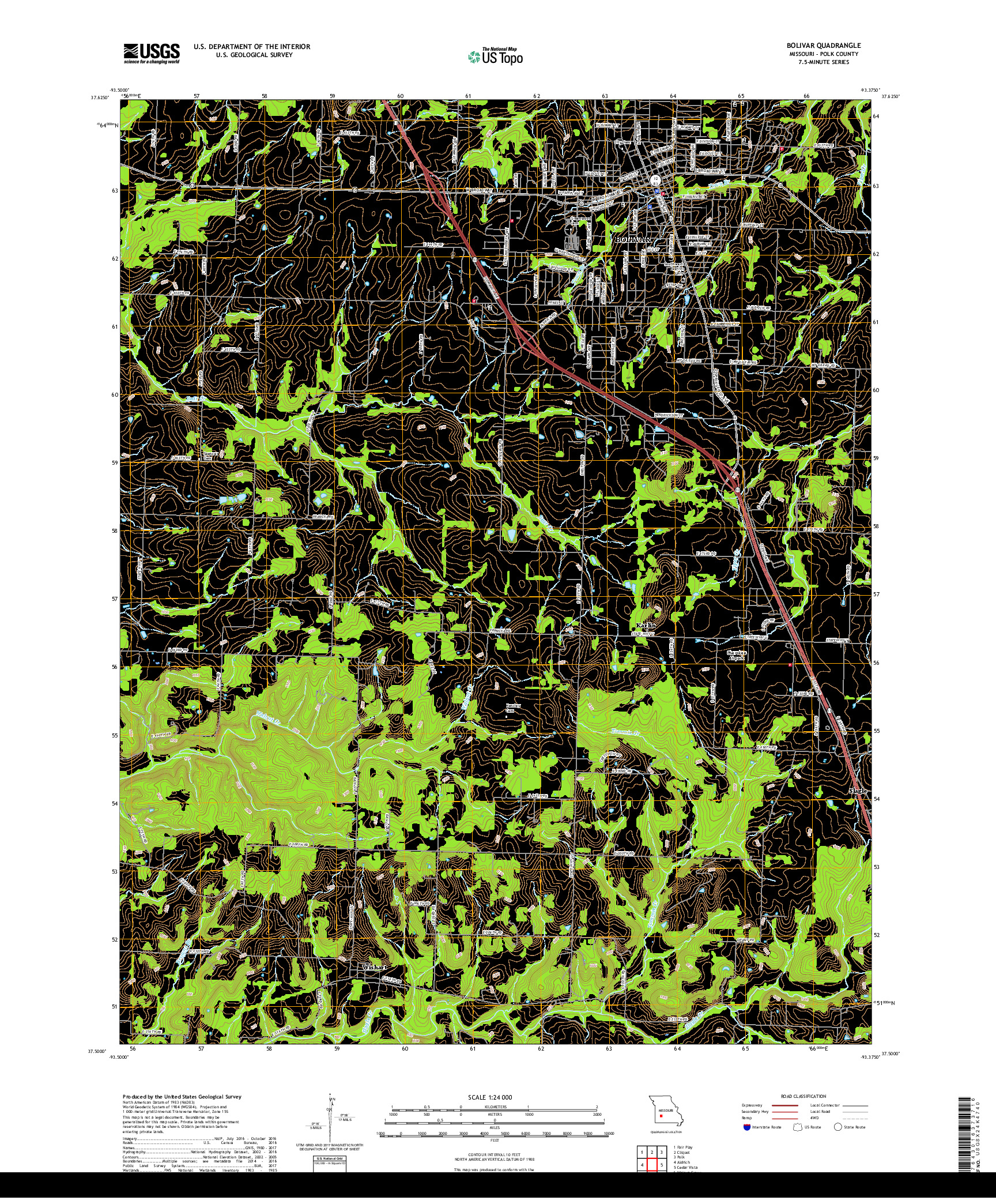 USGS US TOPO 7.5-MINUTE MAP FOR BOLIVAR, MO 2017