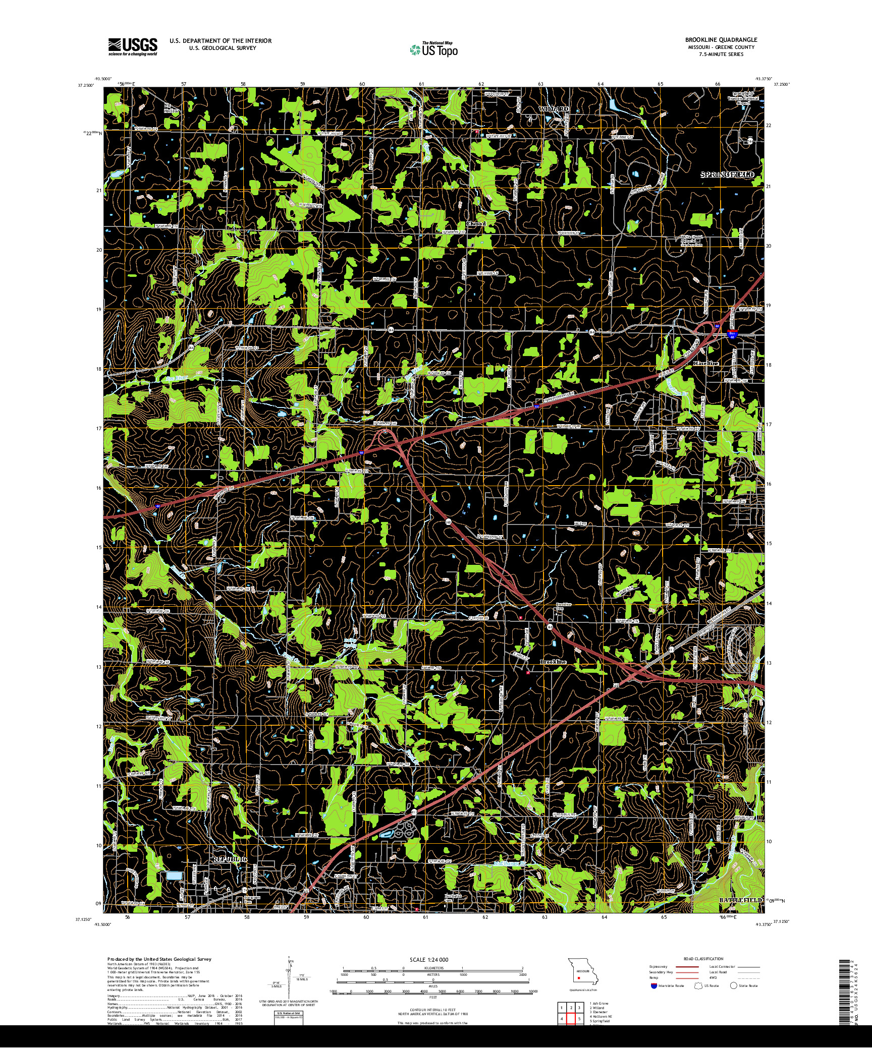 USGS US TOPO 7.5-MINUTE MAP FOR BROOKLINE, MO 2017