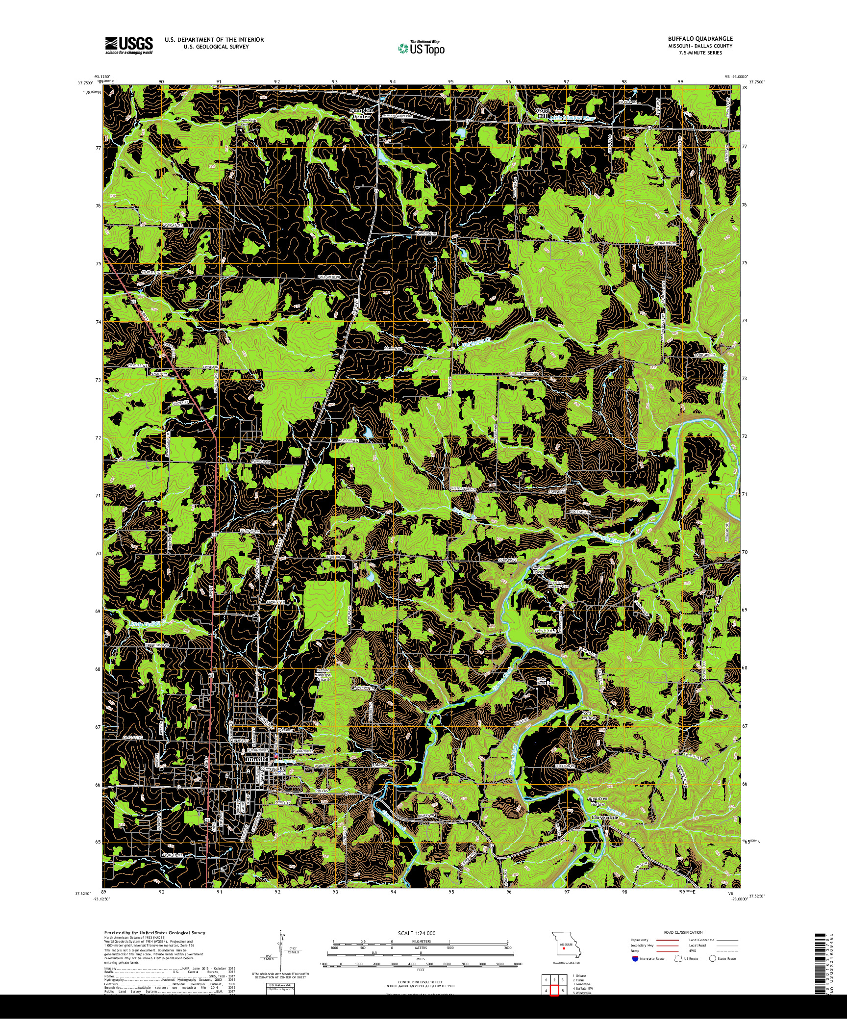 USGS US TOPO 7.5-MINUTE MAP FOR BUFFALO, MO 2017