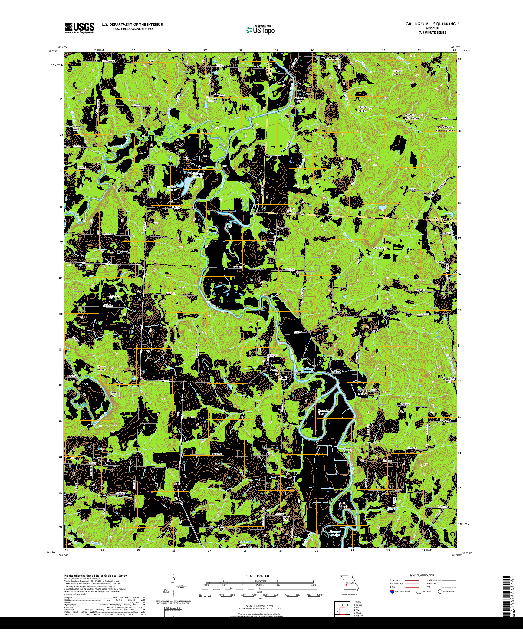 USGS US TOPO 7.5-MINUTE MAP FOR CAPLINGER MILLS, MO 2017