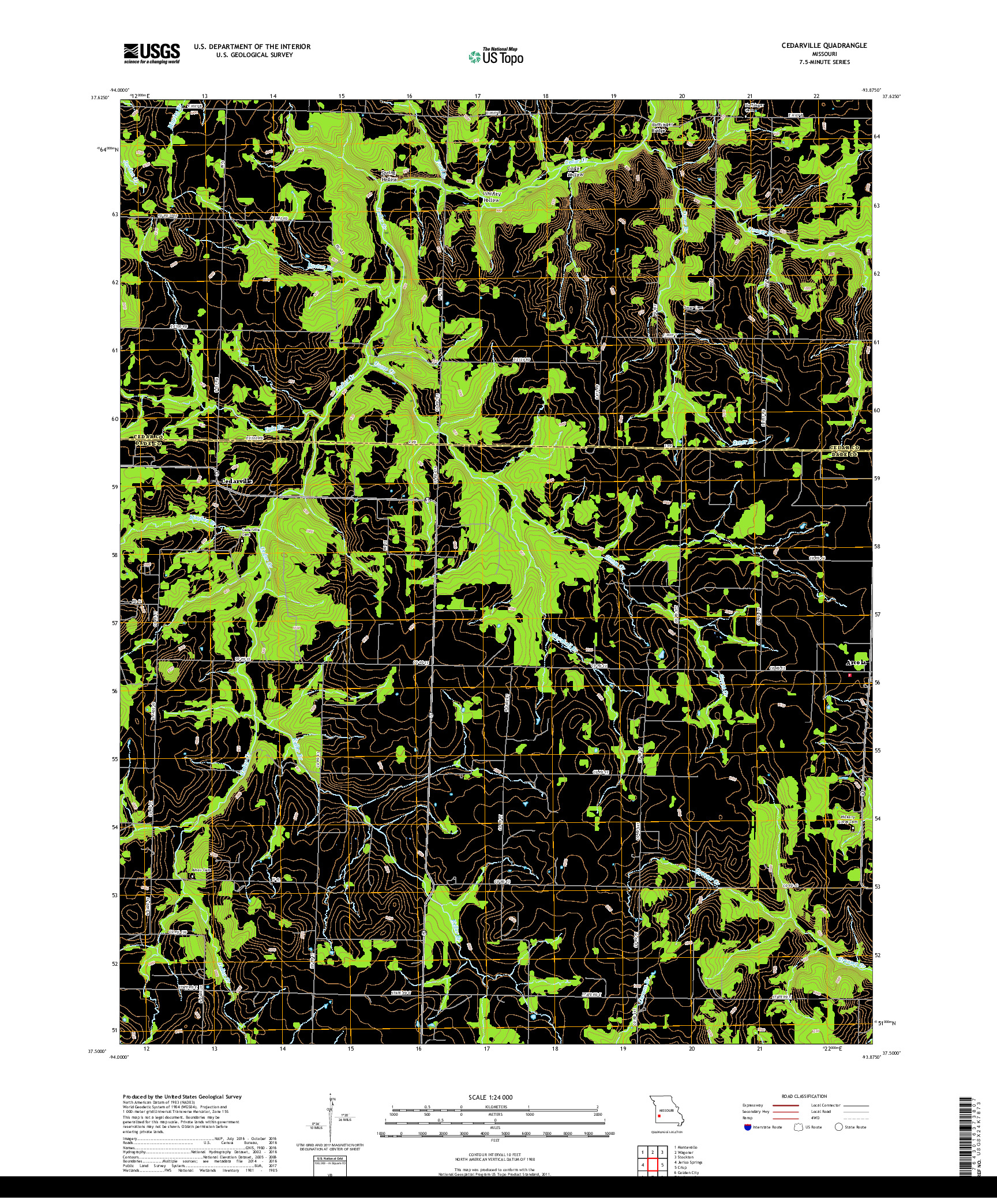 USGS US TOPO 7.5-MINUTE MAP FOR CEDARVILLE, MO 2017