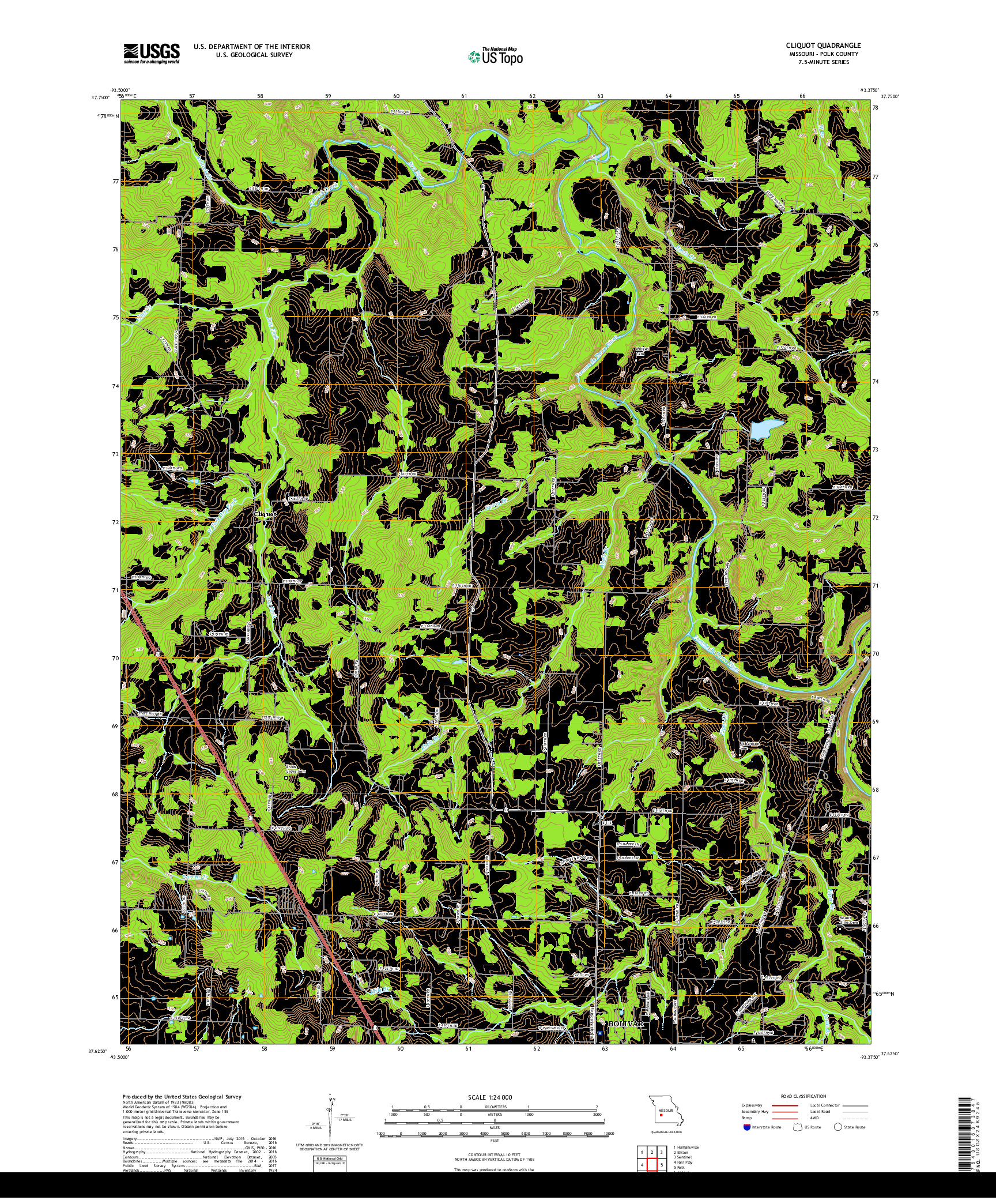 USGS US TOPO 7.5-MINUTE MAP FOR CLIQUOT, MO 2017