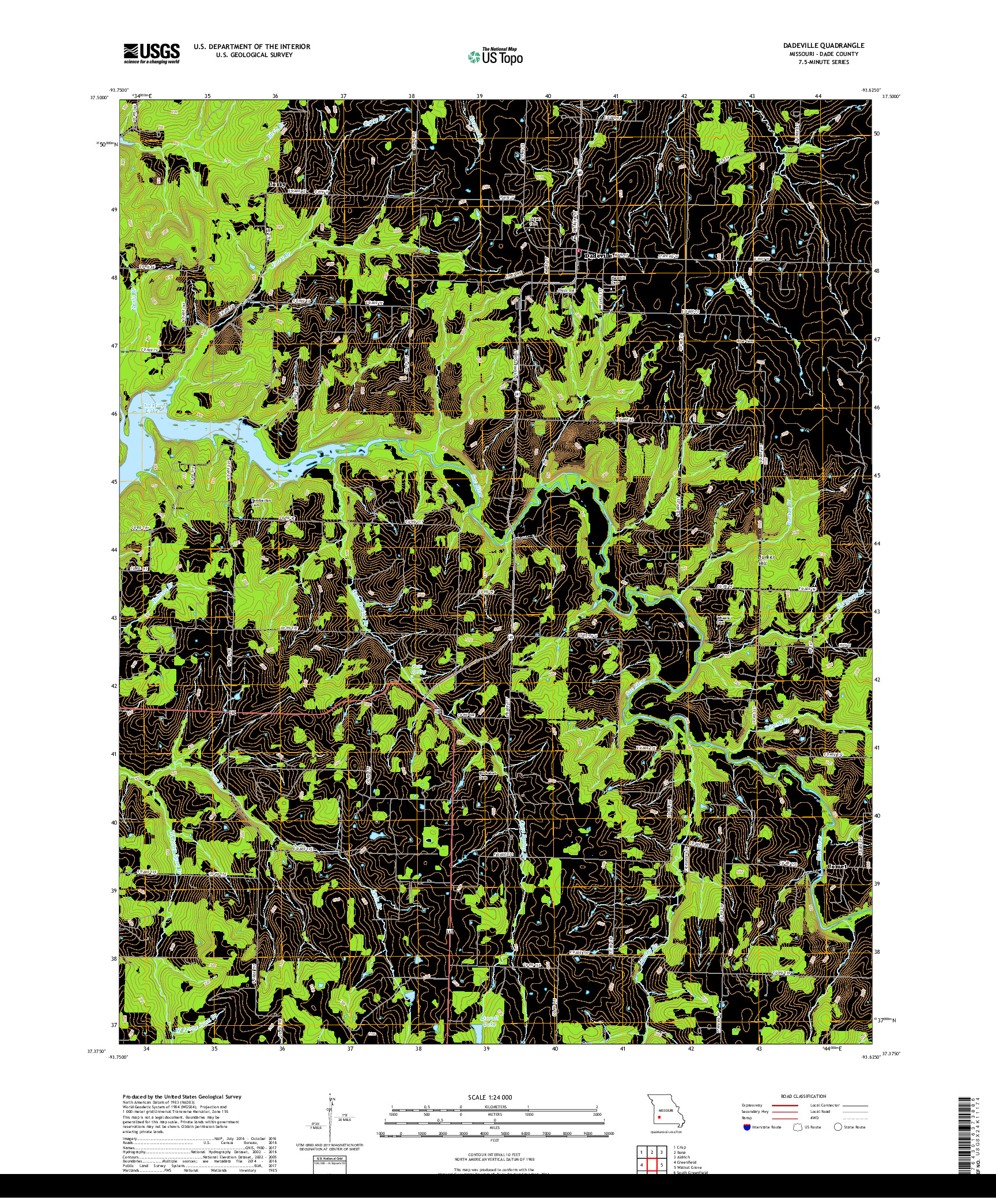 USGS US TOPO 7.5-MINUTE MAP FOR DADEVILLE, MO 2017