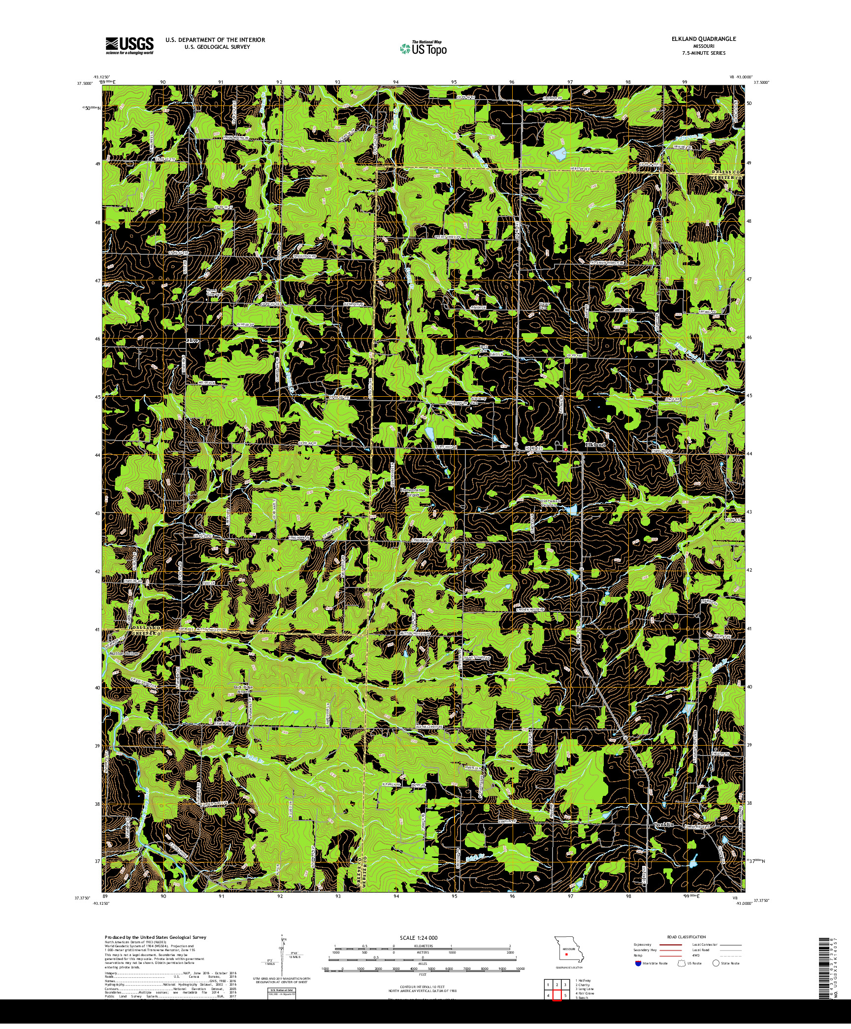 USGS US TOPO 7.5-MINUTE MAP FOR ELKLAND, MO 2017