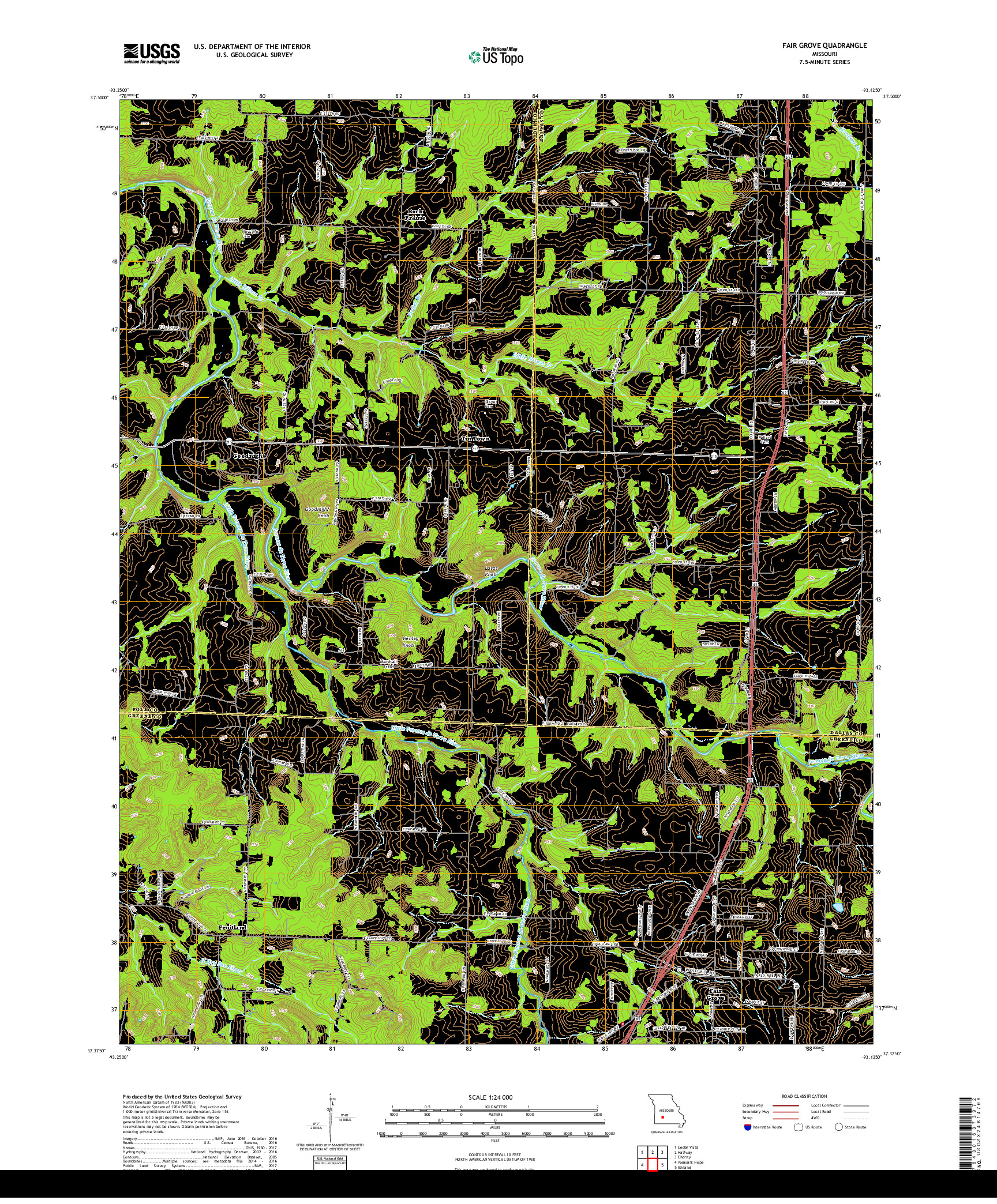 USGS US TOPO 7.5-MINUTE MAP FOR FAIR GROVE, MO 2017