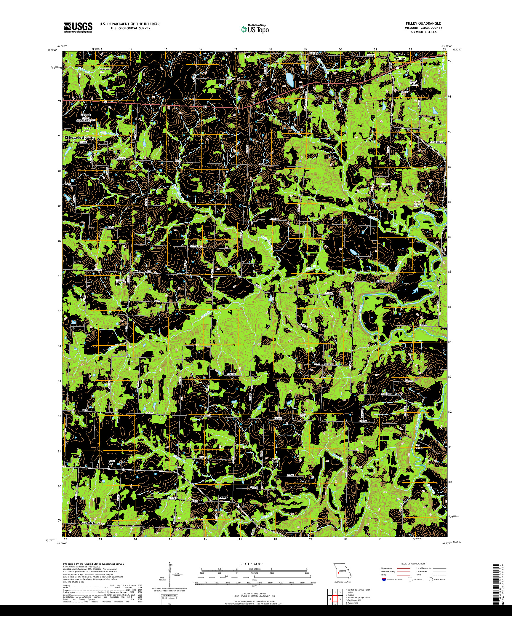 USGS US TOPO 7.5-MINUTE MAP FOR FILLEY, MO 2017