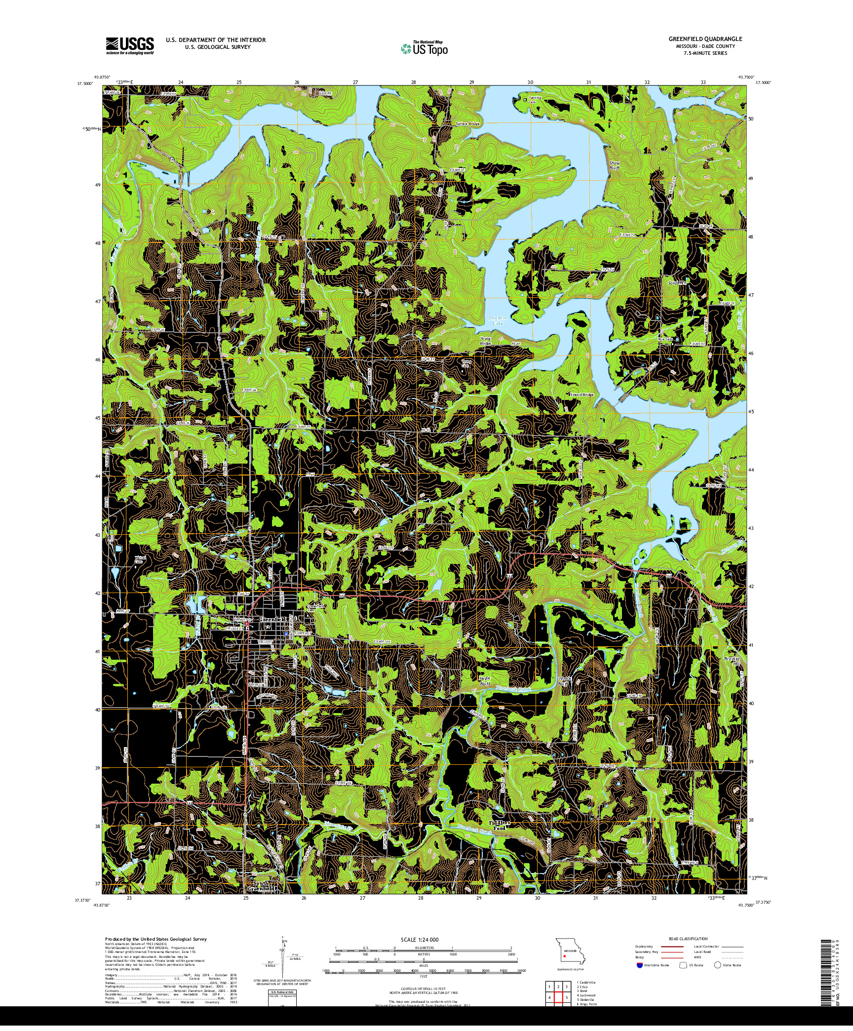 USGS US TOPO 7.5-MINUTE MAP FOR GREENFIELD, MO 2017