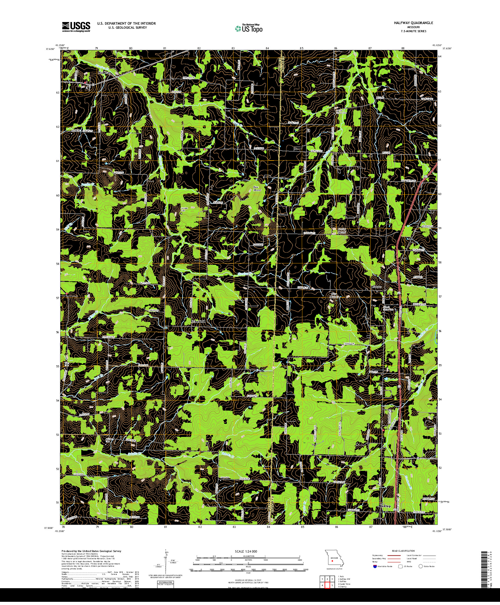 USGS US TOPO 7.5-MINUTE MAP FOR HALFWAY, MO 2017