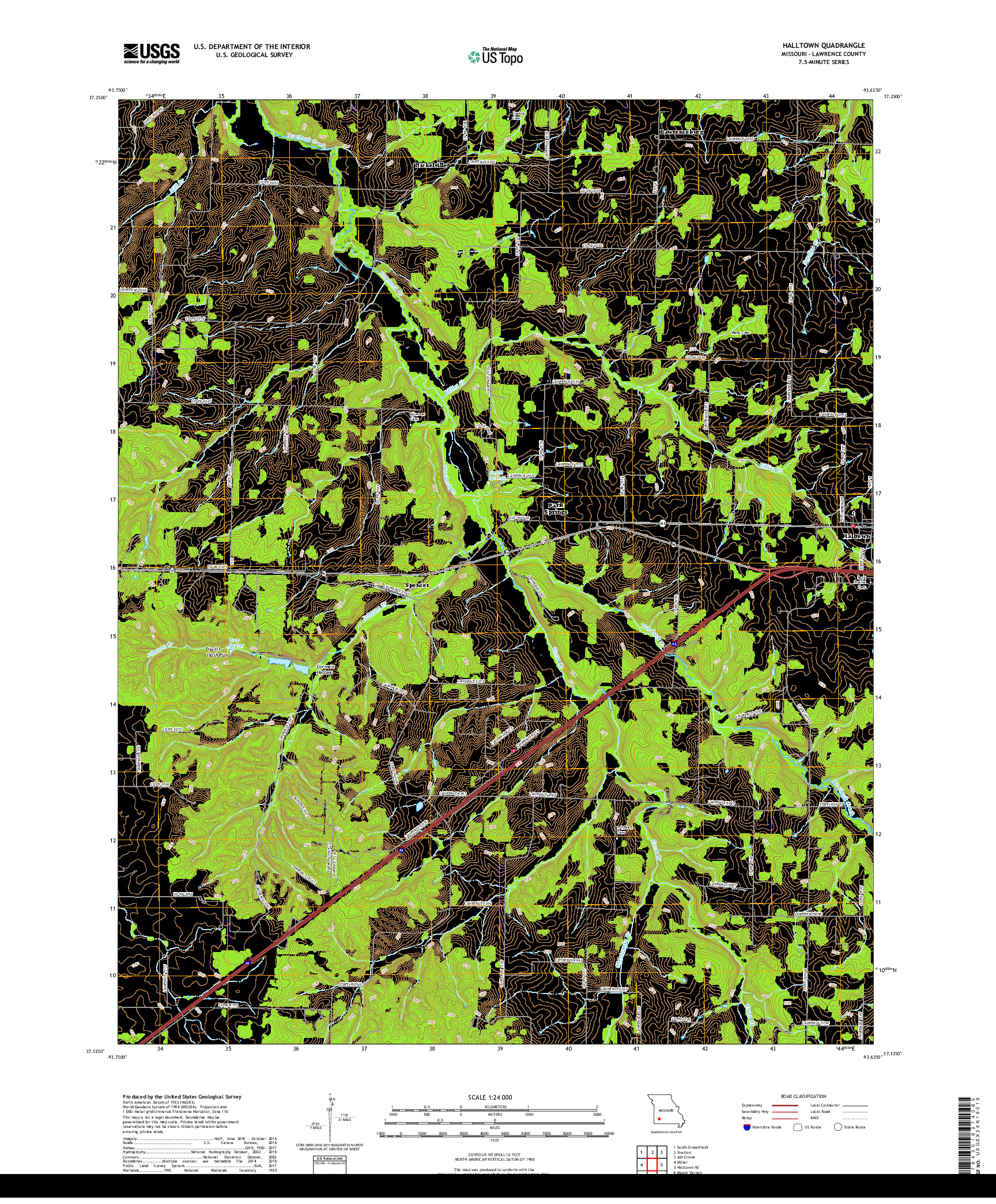 USGS US TOPO 7.5-MINUTE MAP FOR HALLTOWN, MO 2017