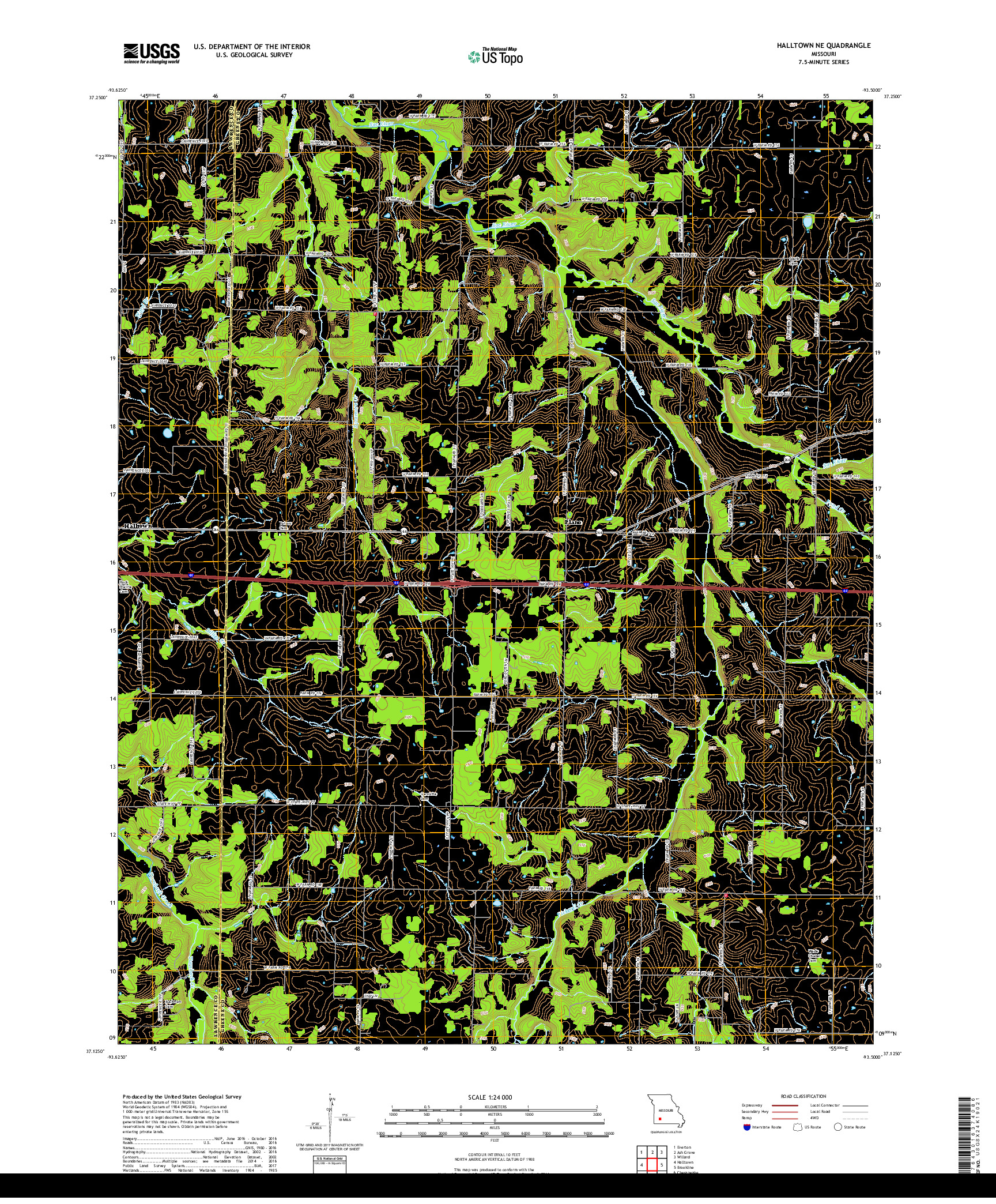 USGS US TOPO 7.5-MINUTE MAP FOR HALLTOWN NE, MO 2017