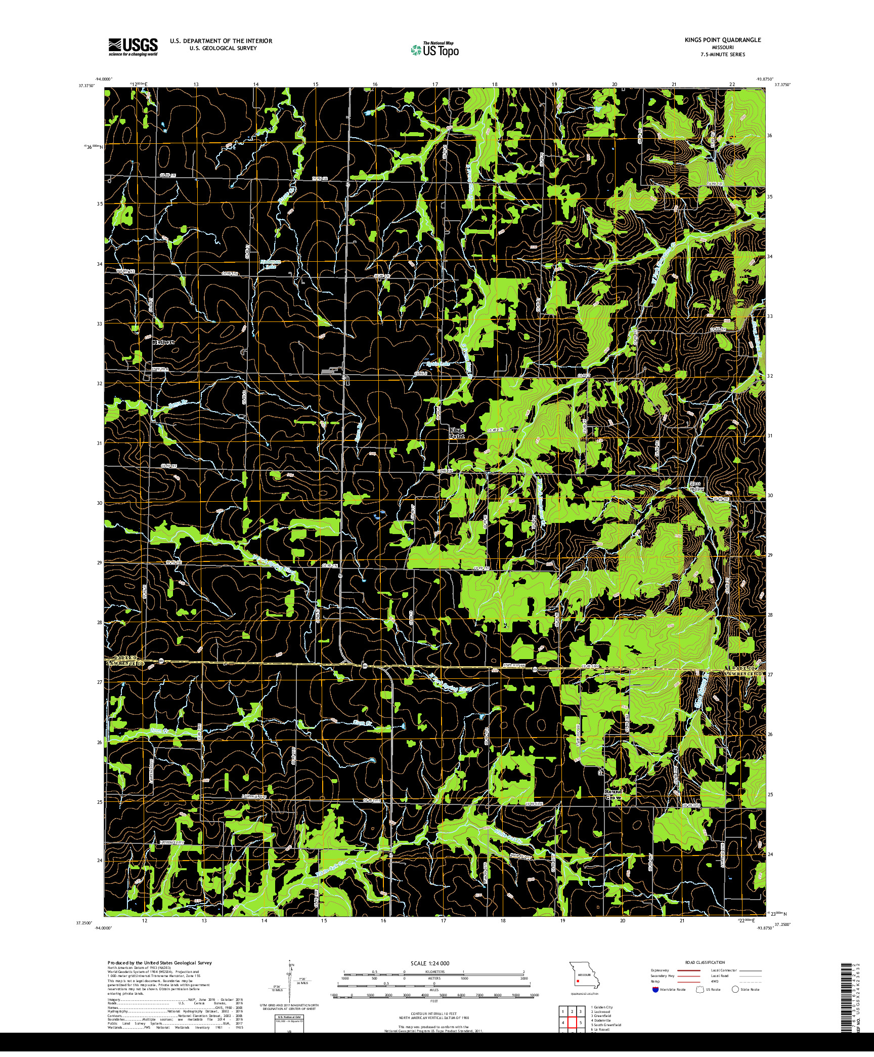 USGS US TOPO 7.5-MINUTE MAP FOR KINGS POINT, MO 2017