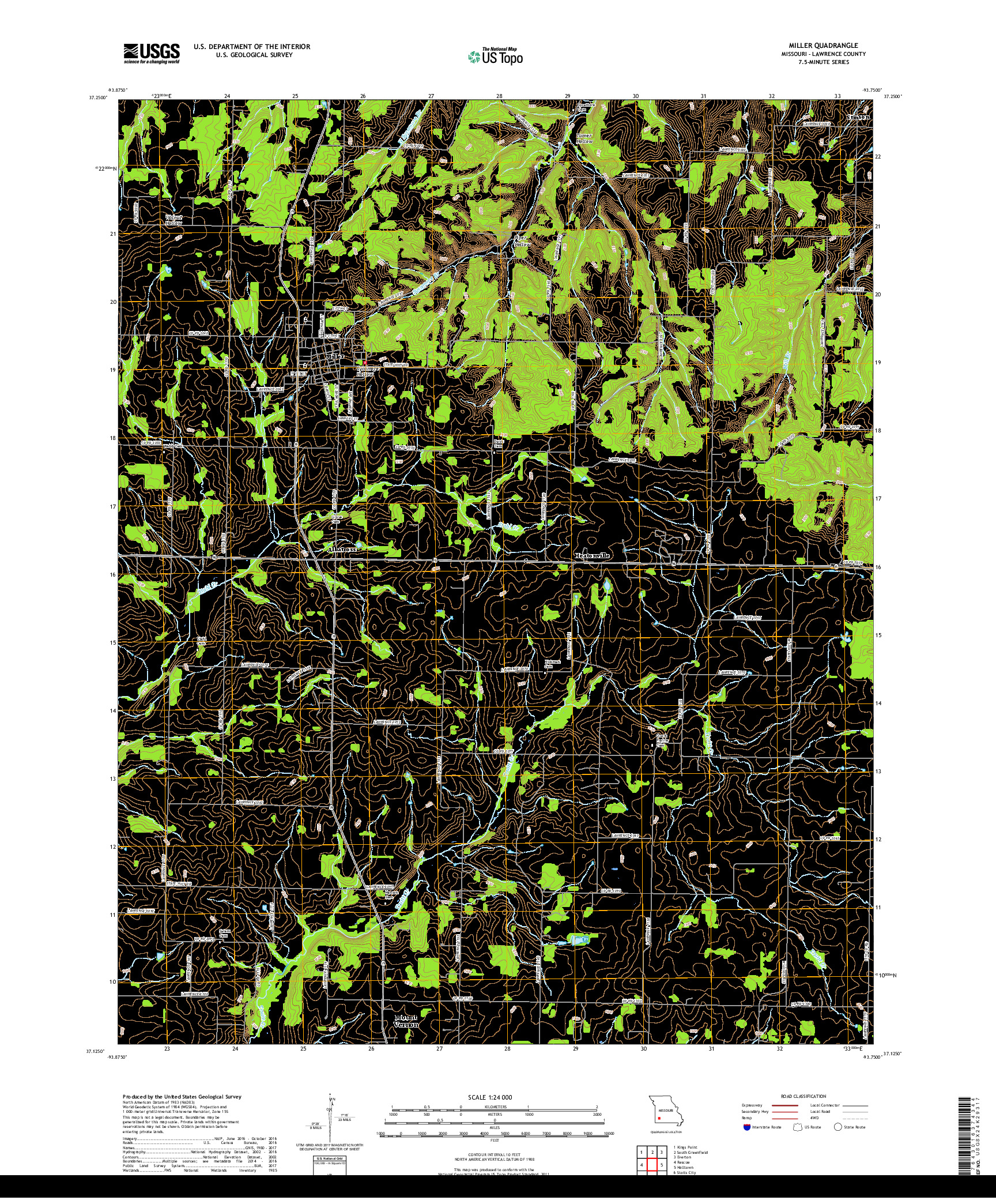 USGS US TOPO 7.5-MINUTE MAP FOR MILLER, MO 2017