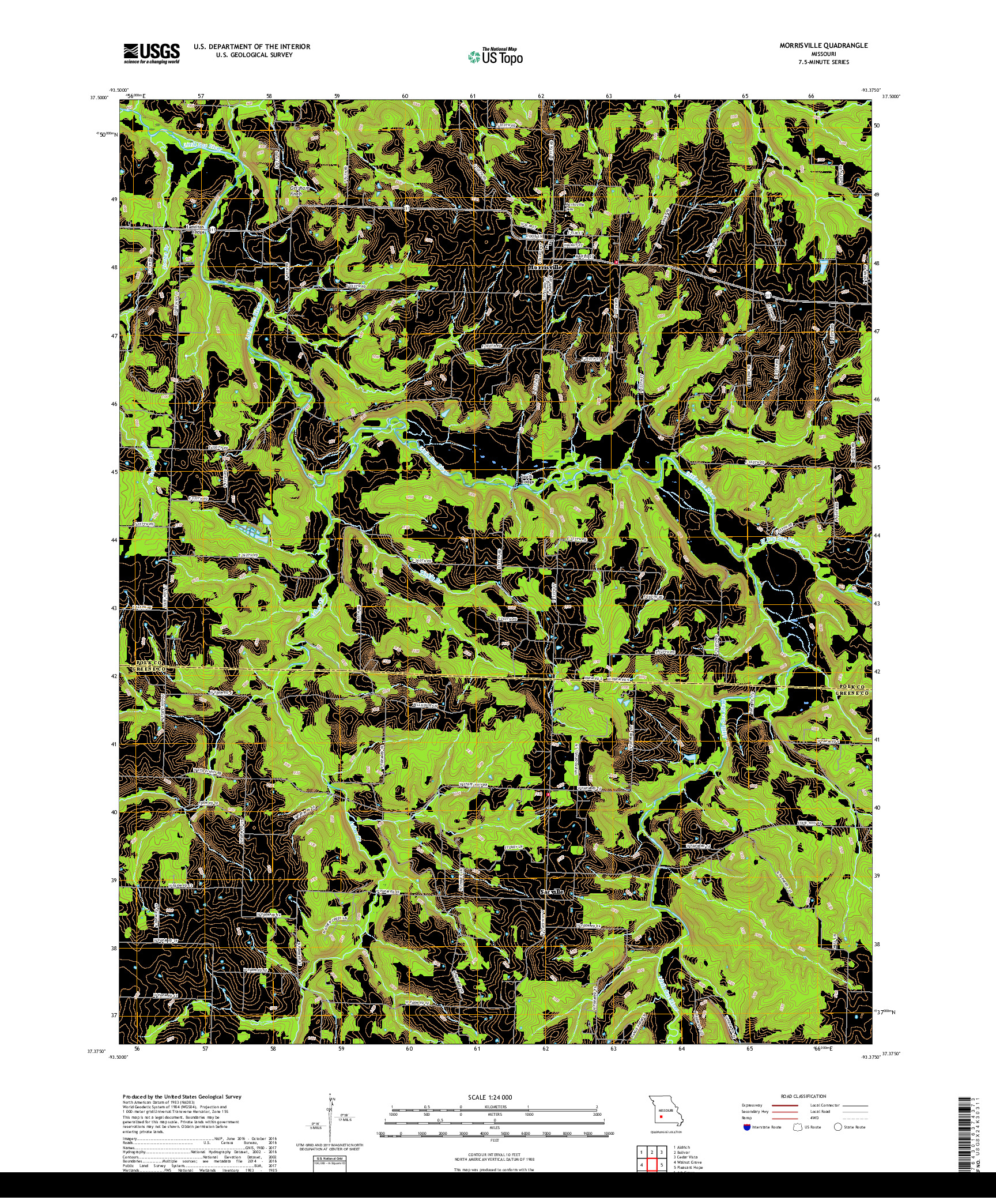 USGS US TOPO 7.5-MINUTE MAP FOR MORRISVILLE, MO 2017