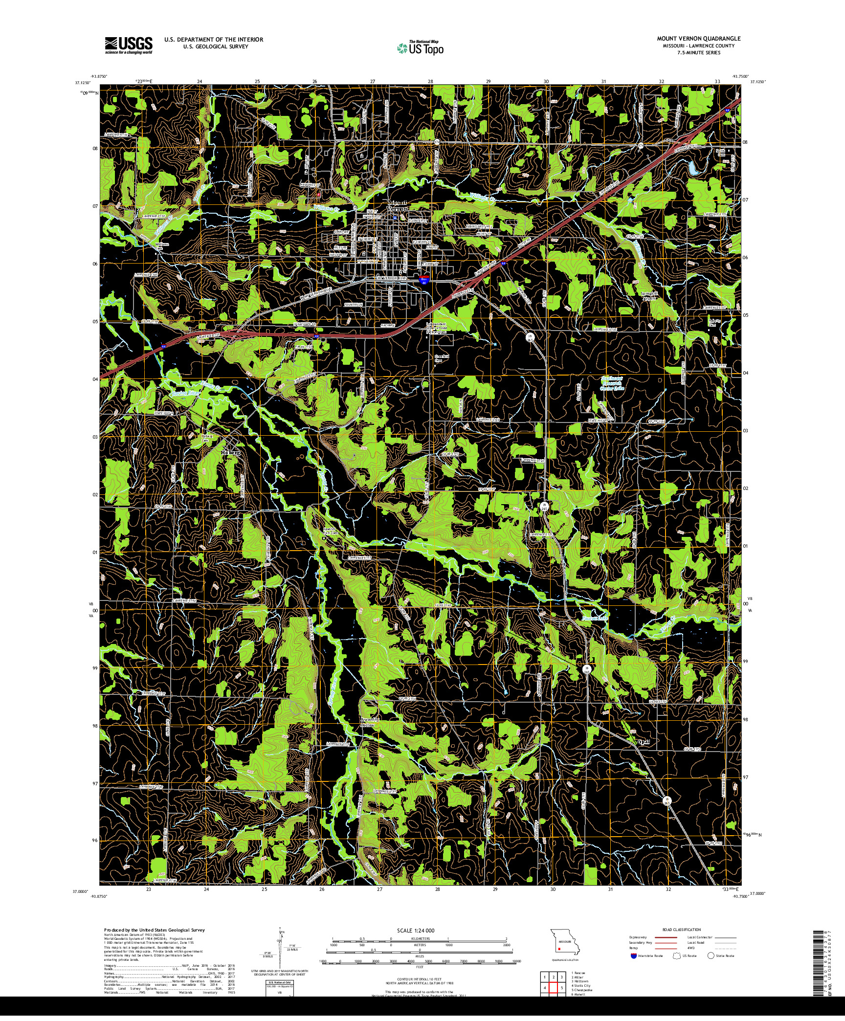 USGS US TOPO 7.5-MINUTE MAP FOR MOUNT VERNON, MO 2017