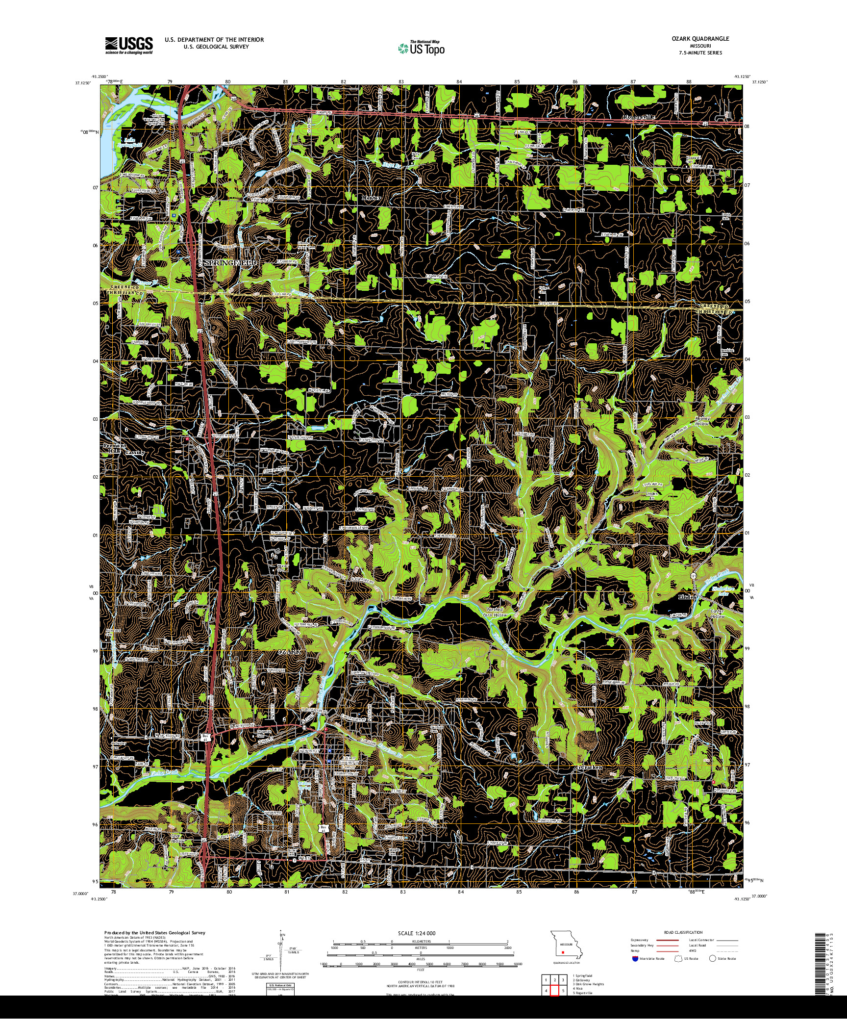 USGS US TOPO 7.5-MINUTE MAP FOR OZARK, MO 2017