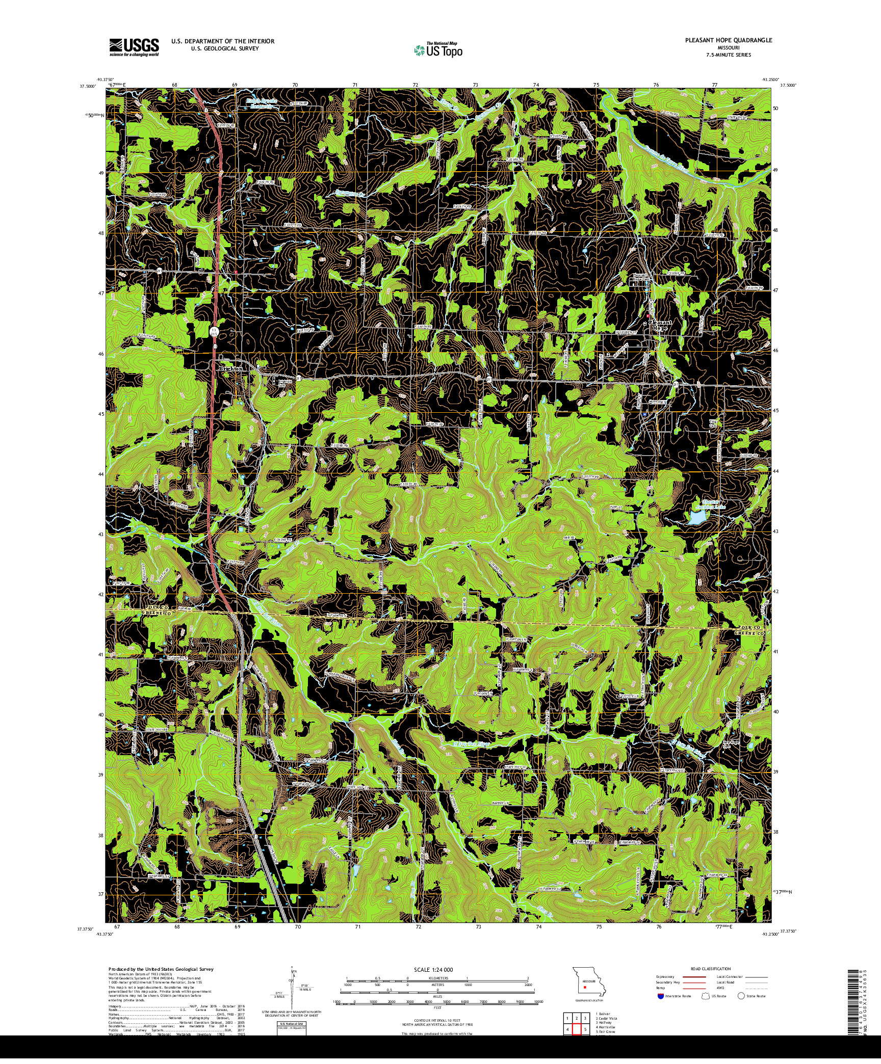 USGS US TOPO 7.5-MINUTE MAP FOR PLEASANT HOPE, MO 2017