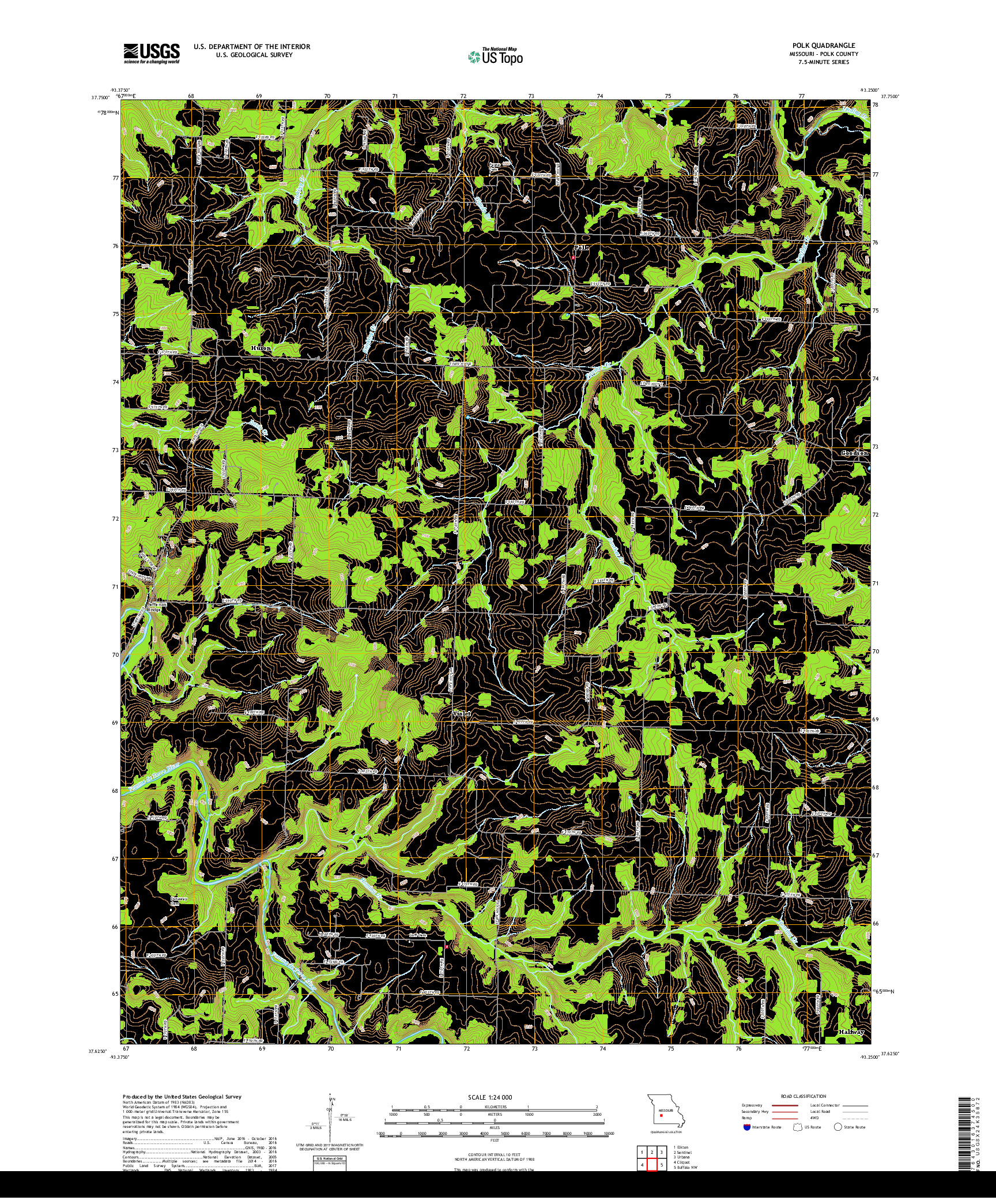 USGS US TOPO 7.5-MINUTE MAP FOR POLK, MO 2017