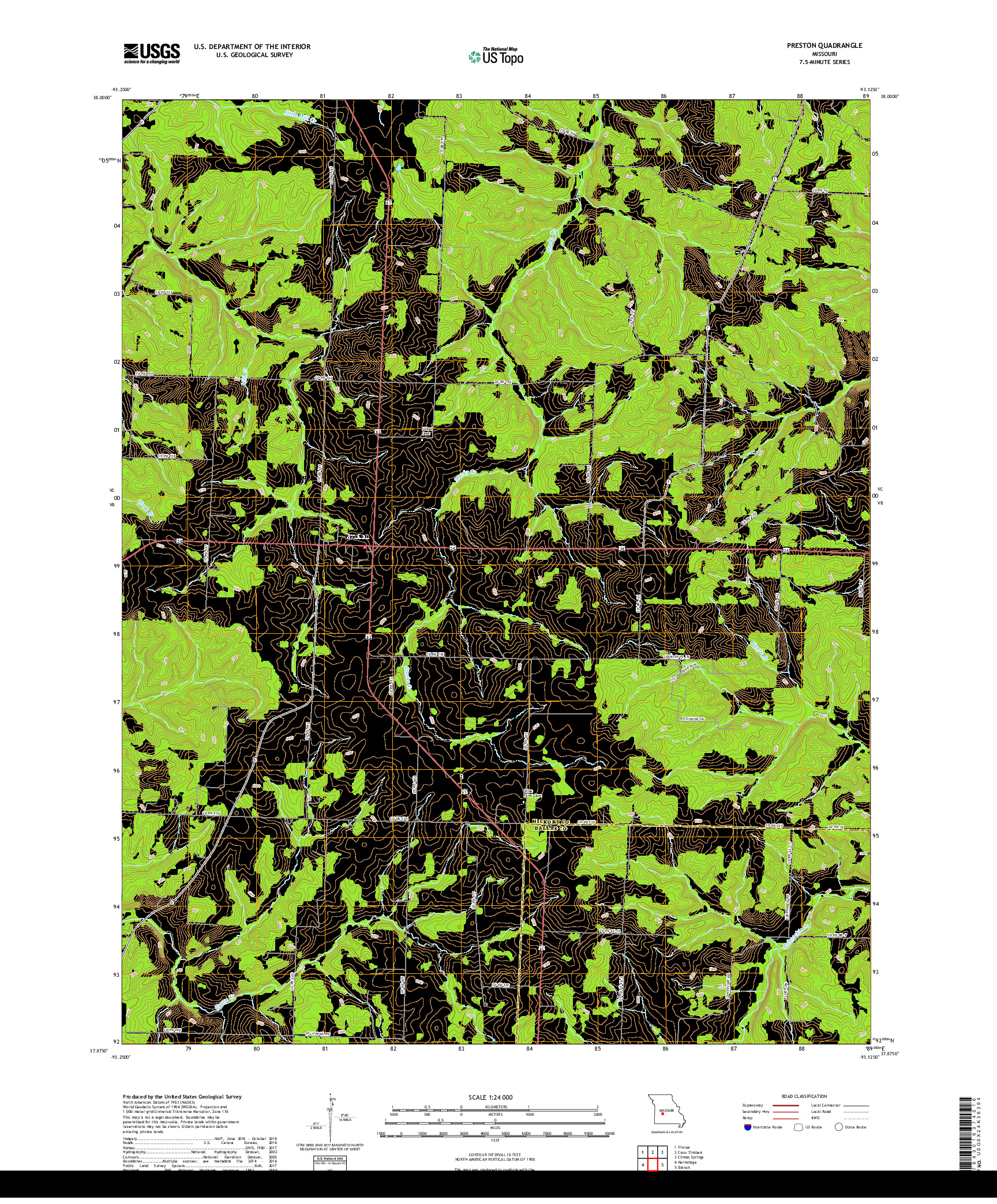 USGS US TOPO 7.5-MINUTE MAP FOR PRESTON, MO 2017