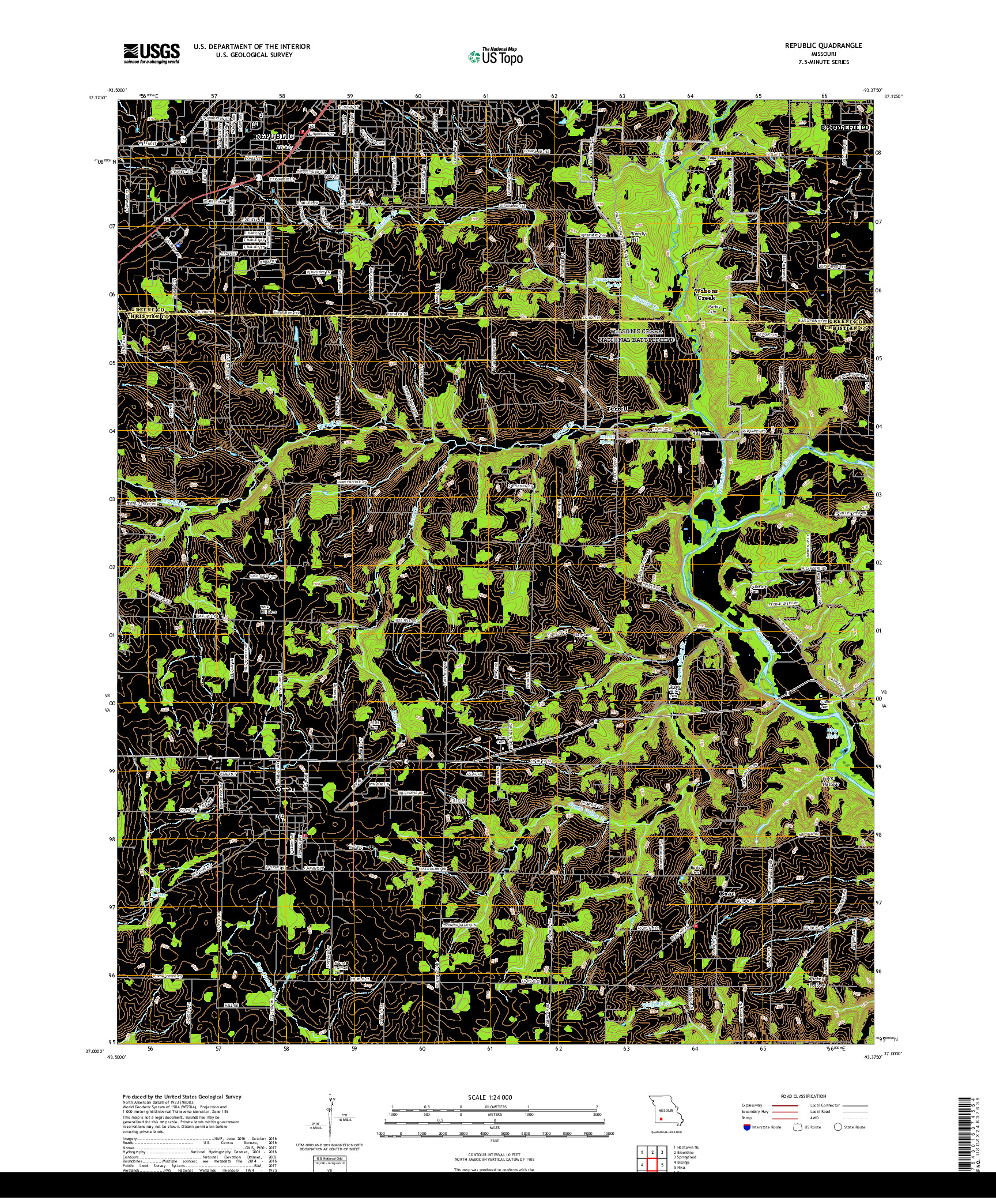 USGS US TOPO 7.5-MINUTE MAP FOR REPUBLIC, MO 2017