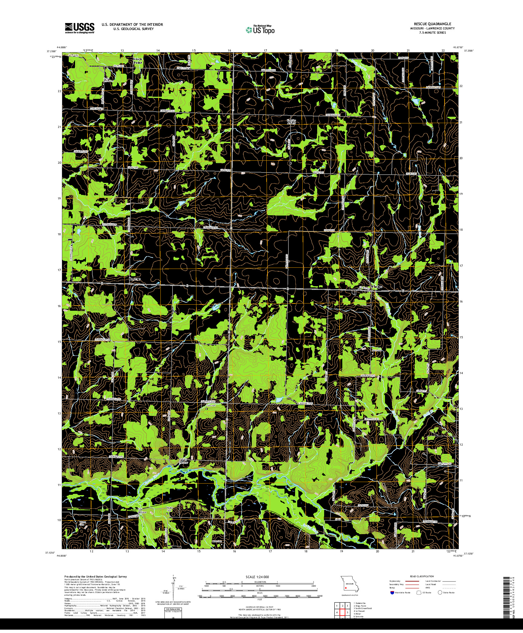 USGS US TOPO 7.5-MINUTE MAP FOR RESCUE, MO 2017