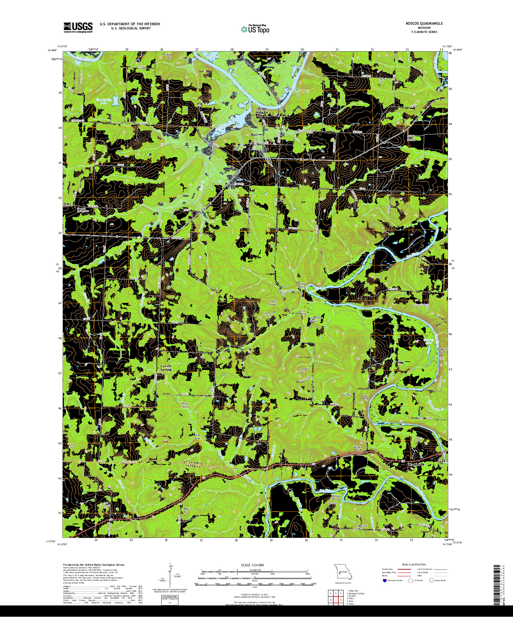 USGS US TOPO 7.5-MINUTE MAP FOR ROSCOE, MO 2017