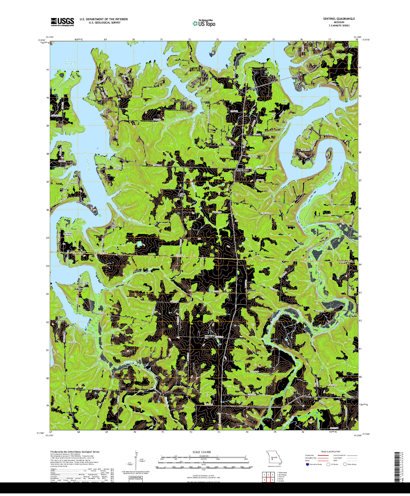 USGS US TOPO 7.5-MINUTE MAP FOR SENTINEL, MO 2017