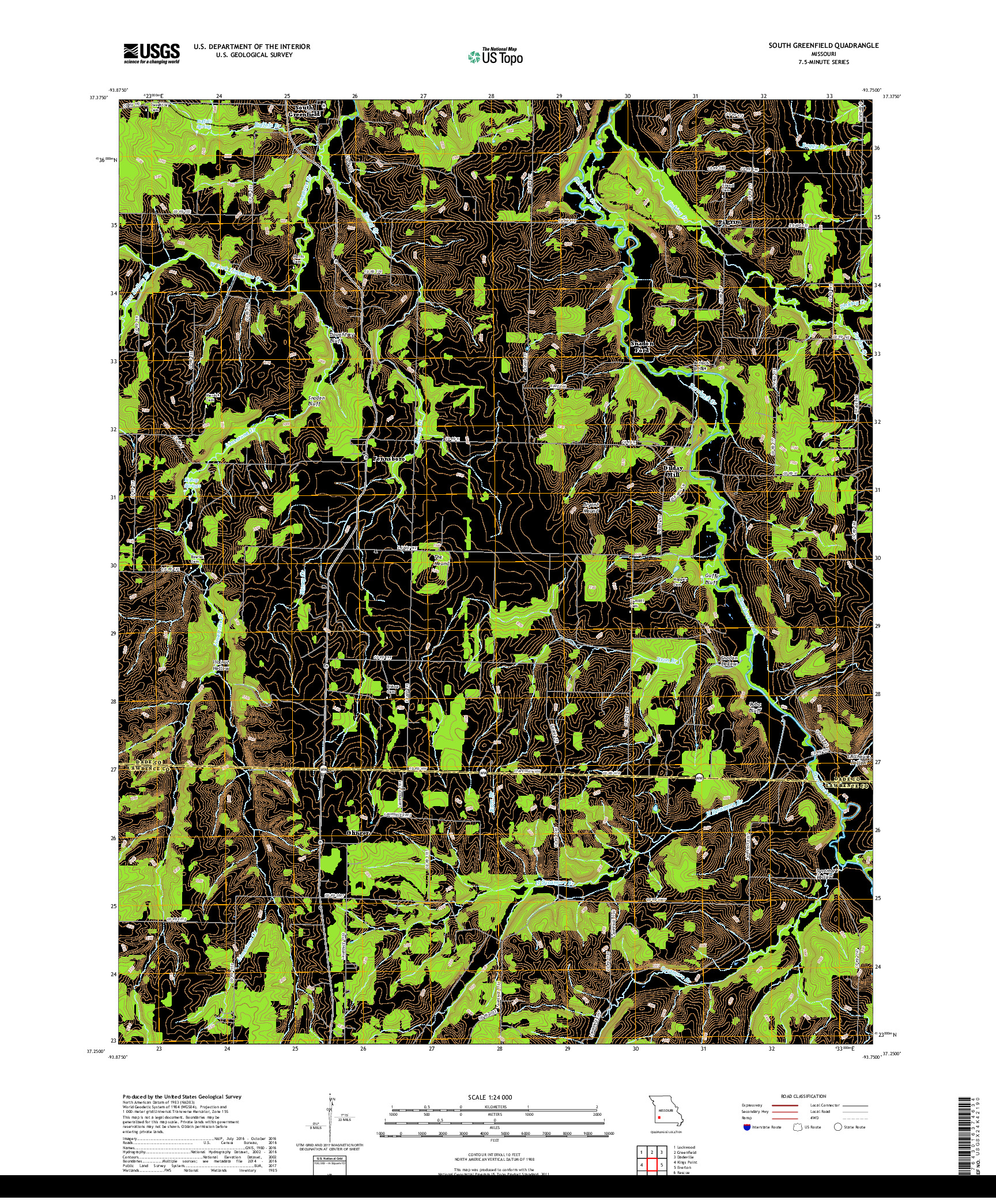 USGS US TOPO 7.5-MINUTE MAP FOR SOUTH GREENFIELD, MO 2017