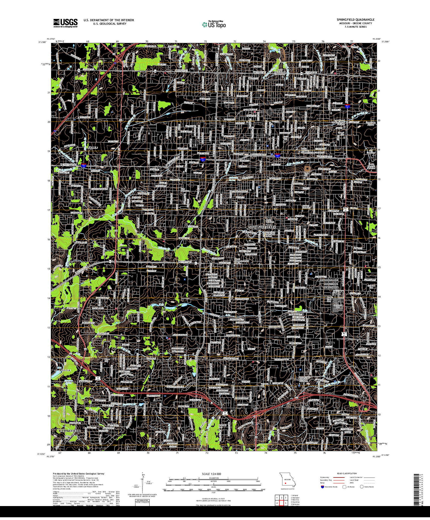 USGS US TOPO 7.5-MINUTE MAP FOR SPRINGFIELD, MO 2017