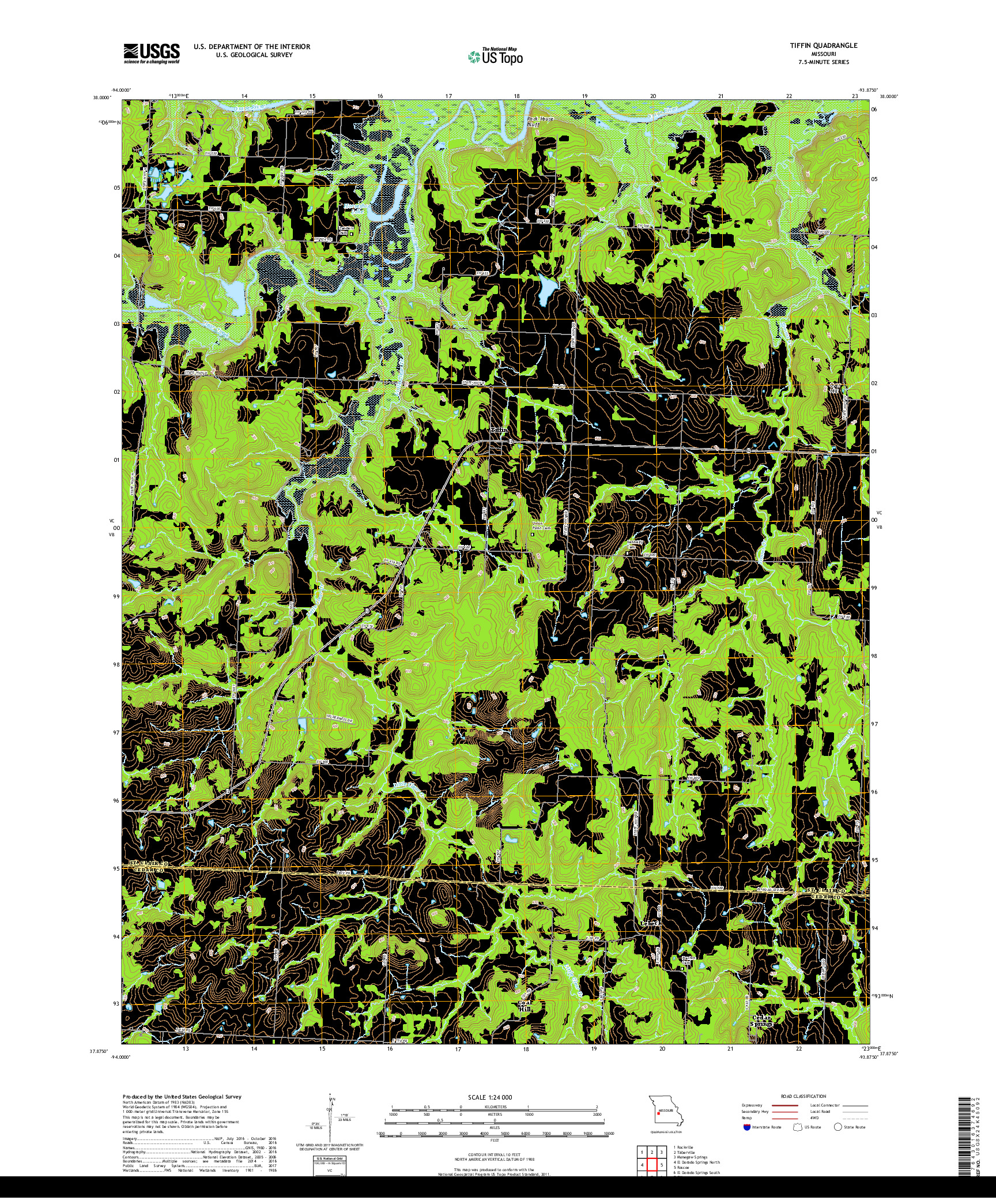 USGS US TOPO 7.5-MINUTE MAP FOR TIFFIN, MO 2017