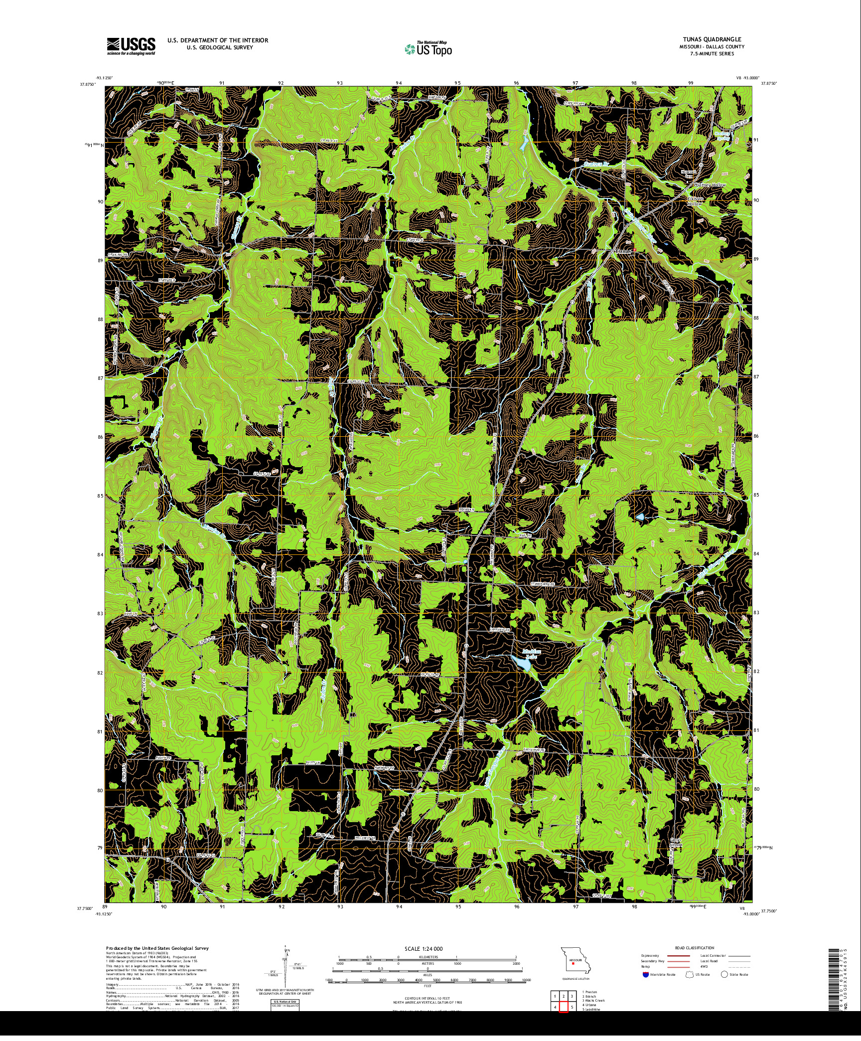 USGS US TOPO 7.5-MINUTE MAP FOR TUNAS, MO 2017