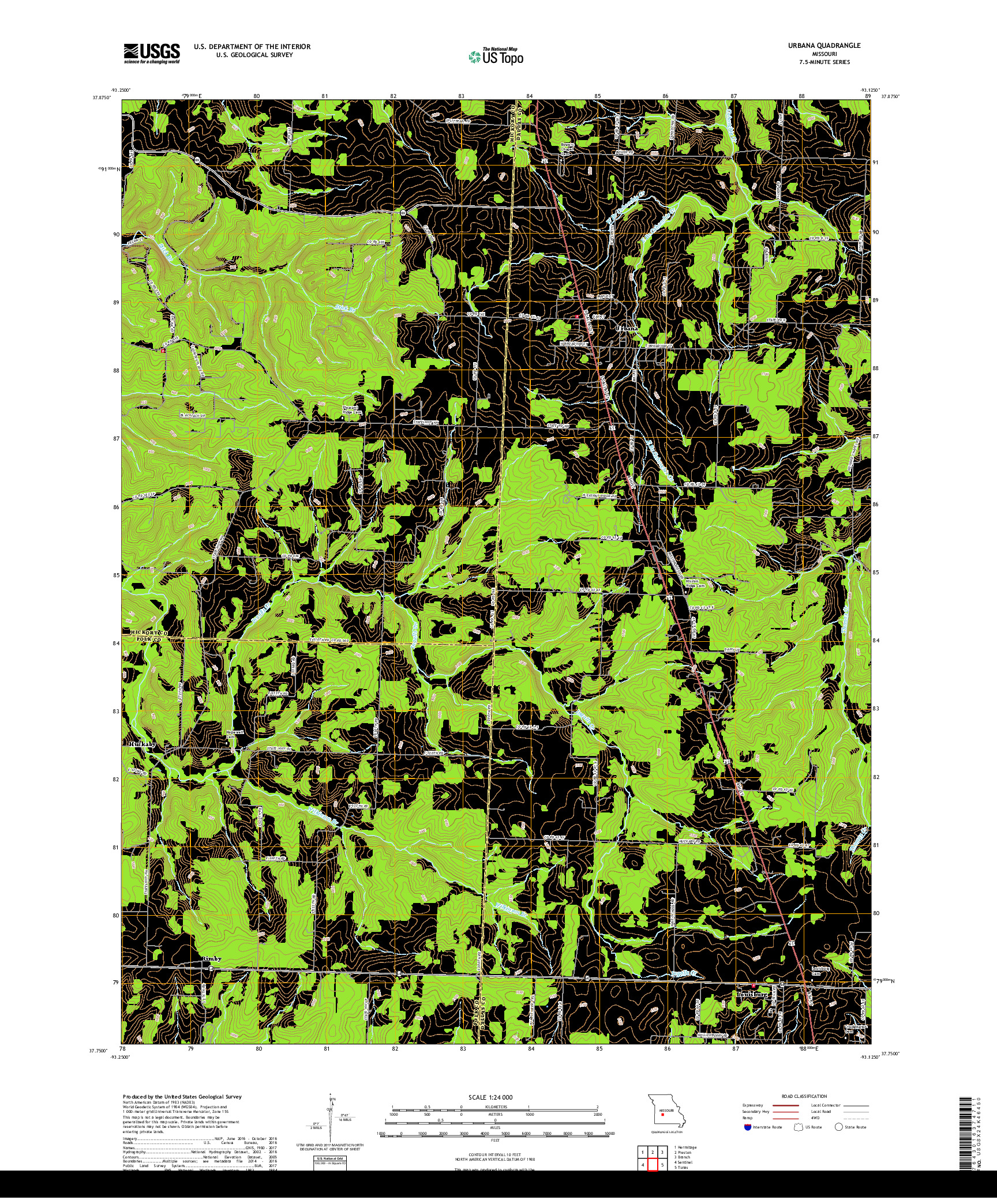 USGS US TOPO 7.5-MINUTE MAP FOR URBANA, MO 2017