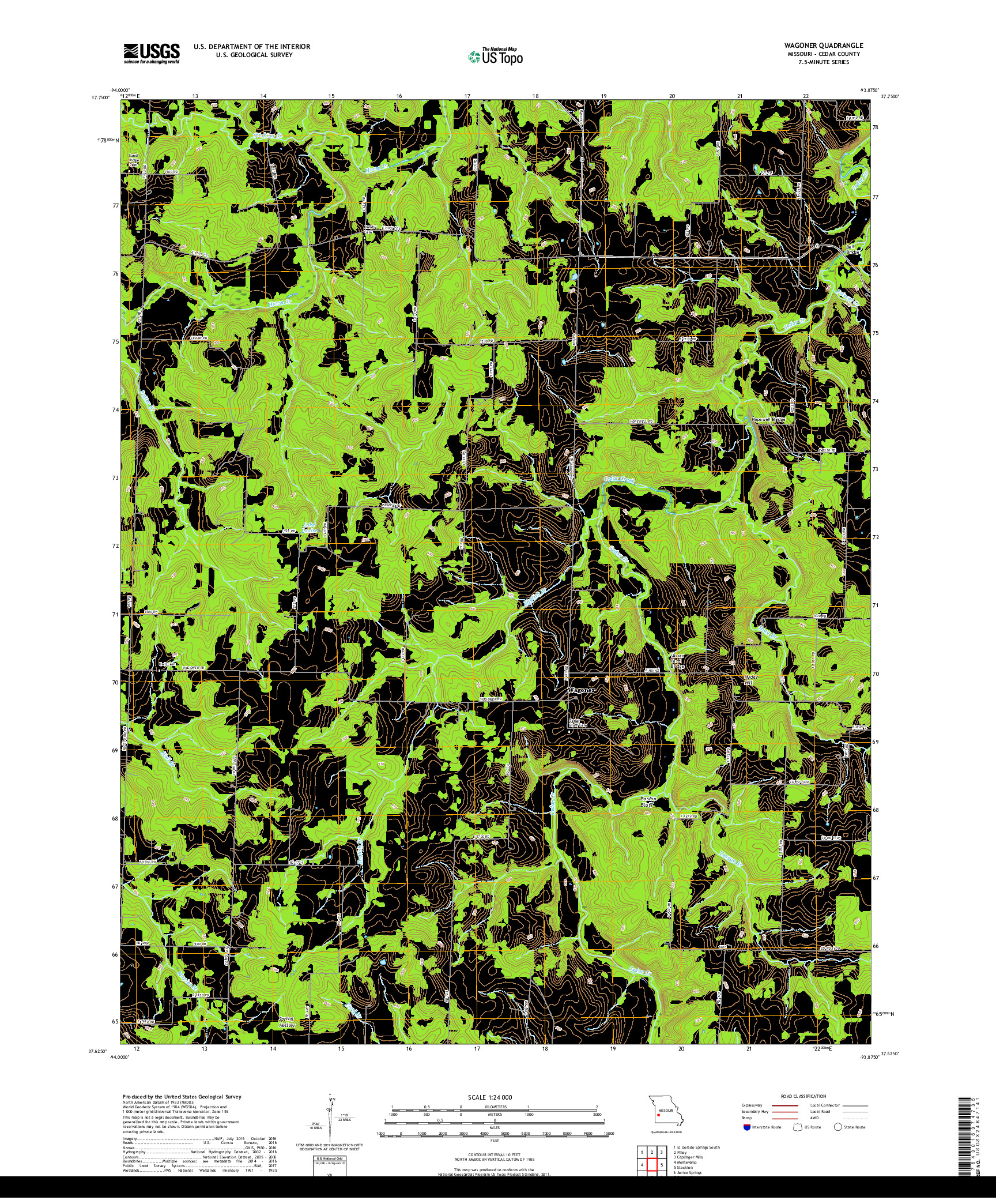 USGS US TOPO 7.5-MINUTE MAP FOR WAGONER, MO 2017