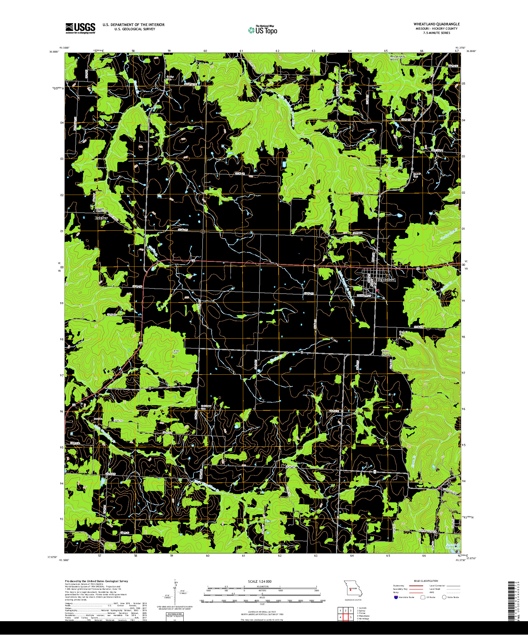 USGS US TOPO 7.5-MINUTE MAP FOR WHEATLAND, MO 2017
