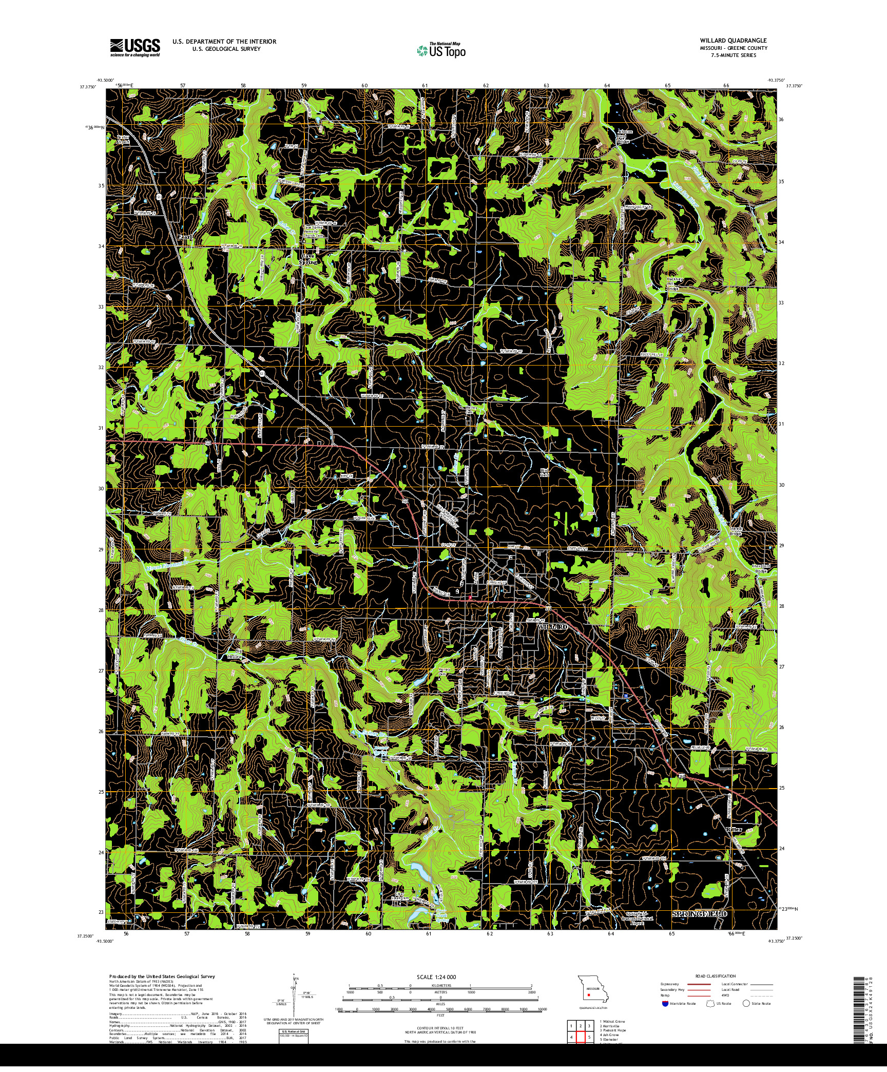 USGS US TOPO 7.5-MINUTE MAP FOR WILLARD, MO 2017