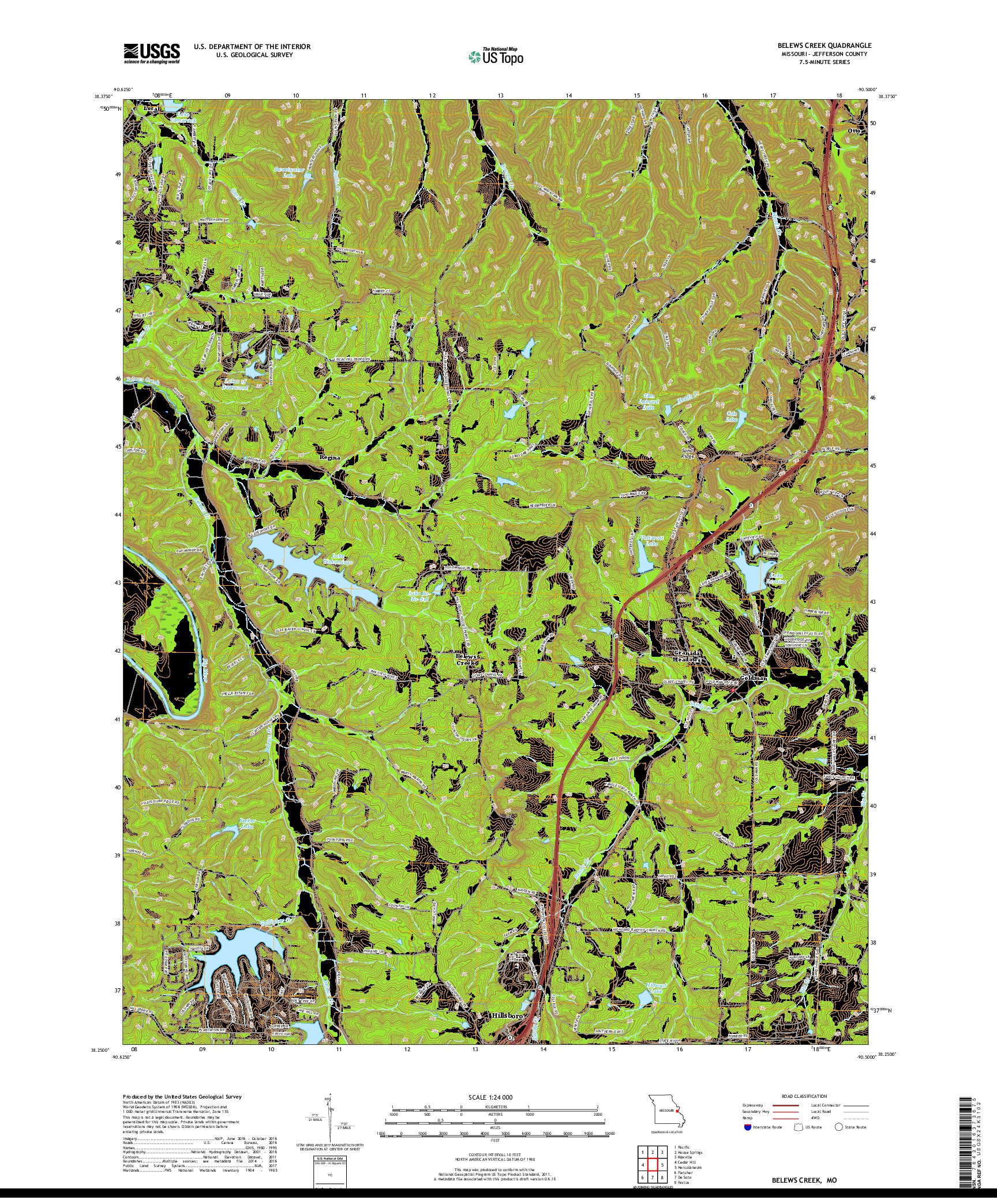 USGS US TOPO 7.5-MINUTE MAP FOR BELEWS CREEK, MO 2017