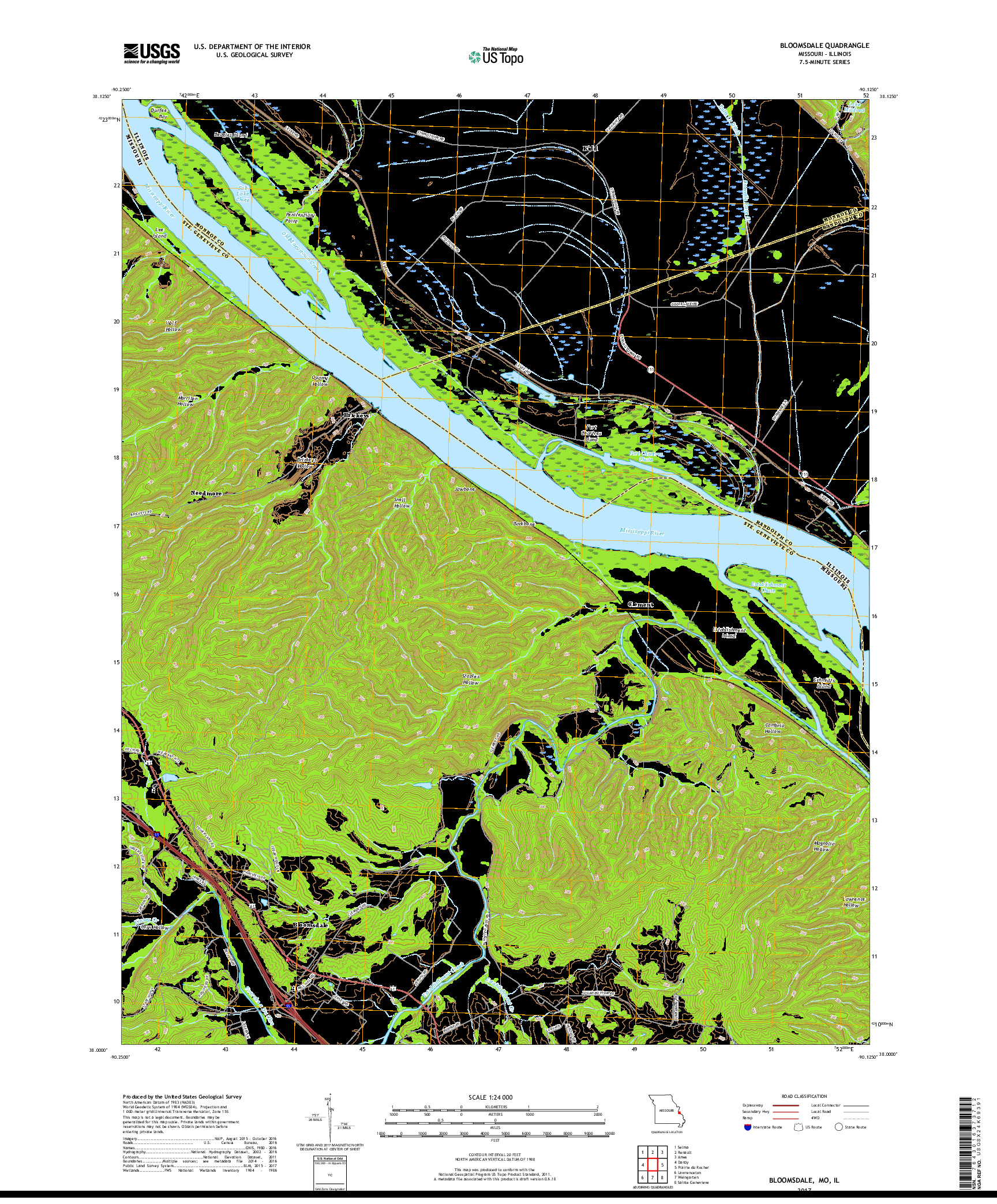 USGS US TOPO 7.5-MINUTE MAP FOR BLOOMSDALE, MO,IL 2017