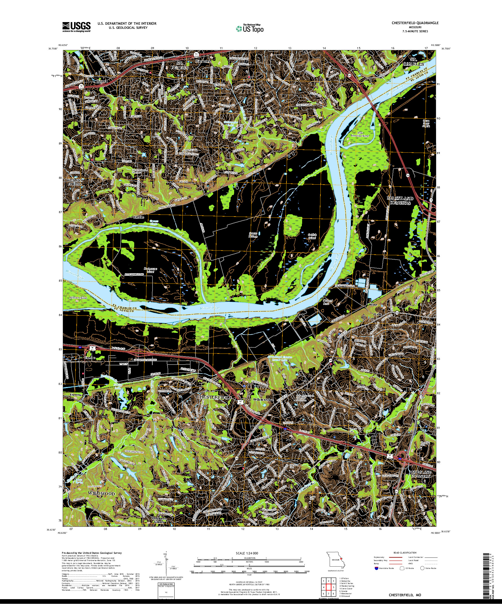 USGS US TOPO 7.5-MINUTE MAP FOR CHESTERFIELD, MO 2017