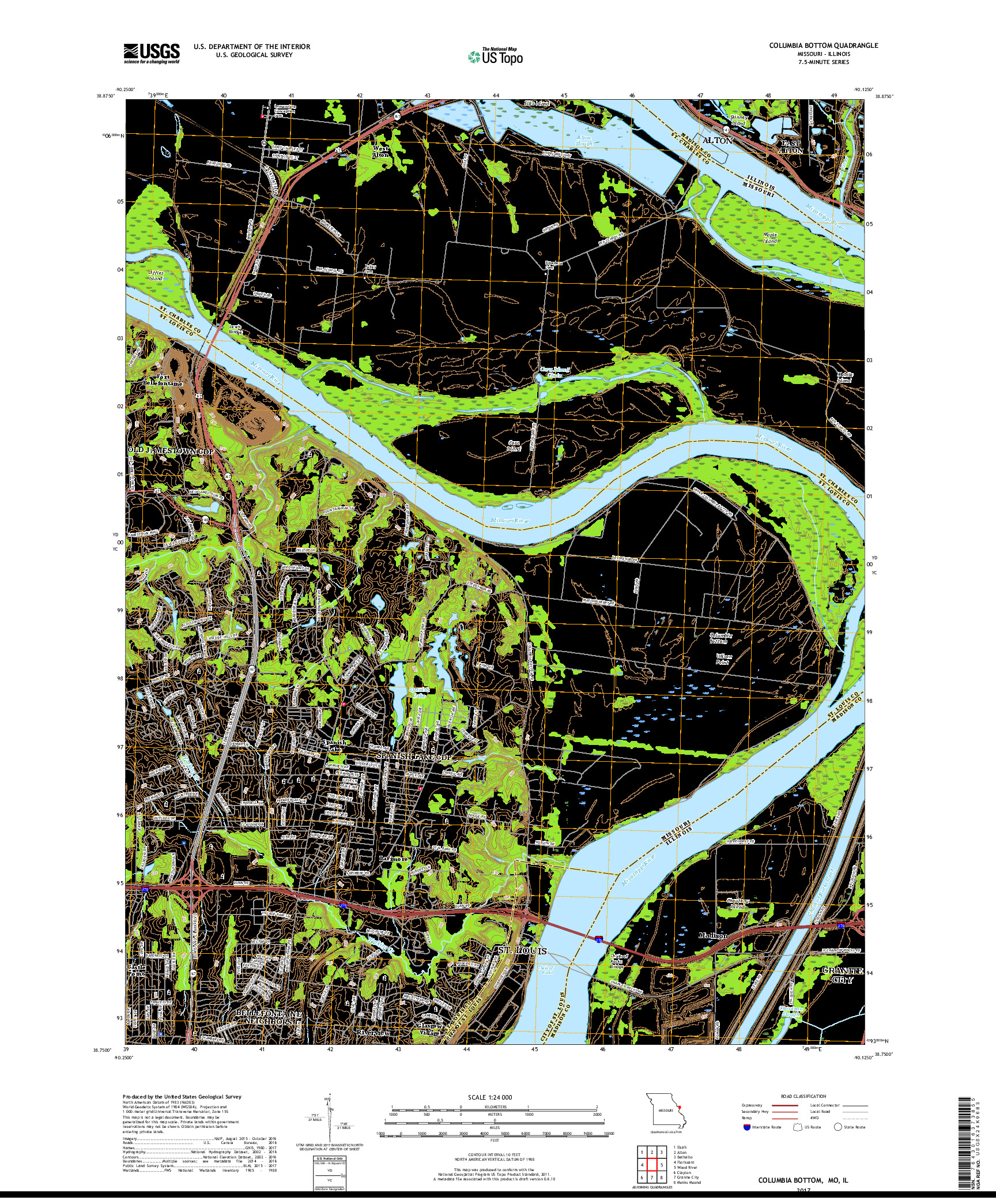 USGS US TOPO 7.5-MINUTE MAP FOR COLUMBIA BOTTOM, MO,IL 2017