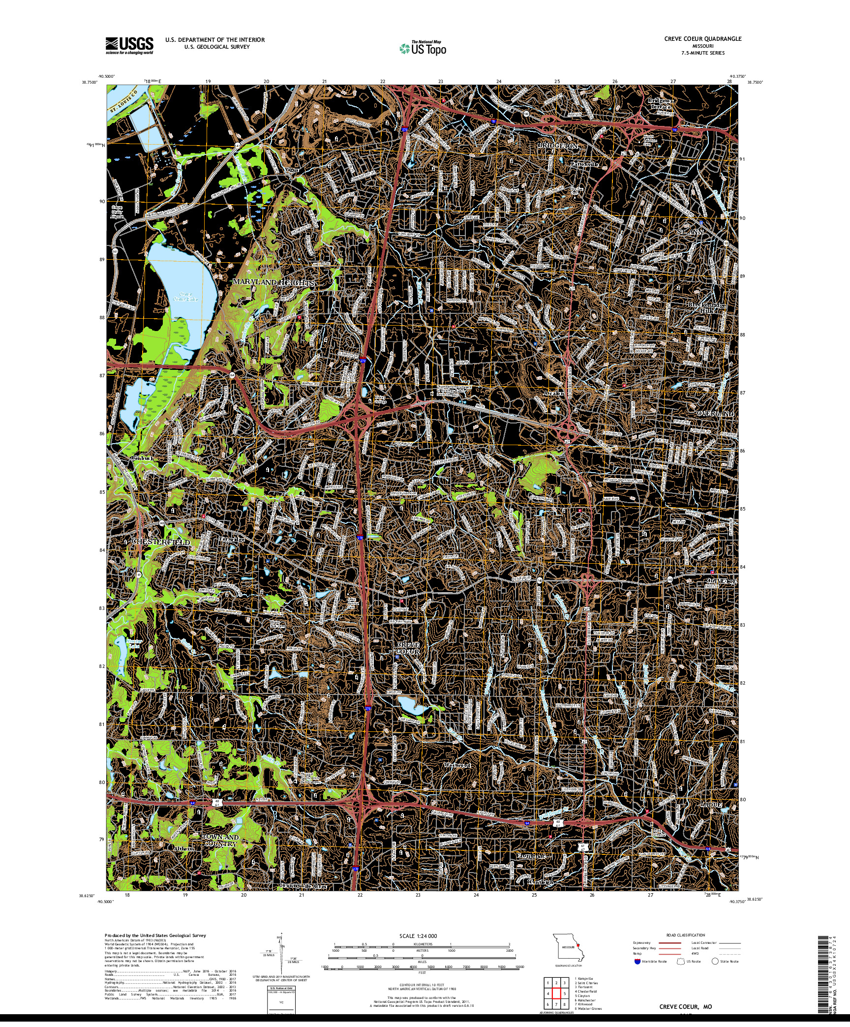 USGS US TOPO 7.5-MINUTE MAP FOR CREVE COEUR, MO 2017