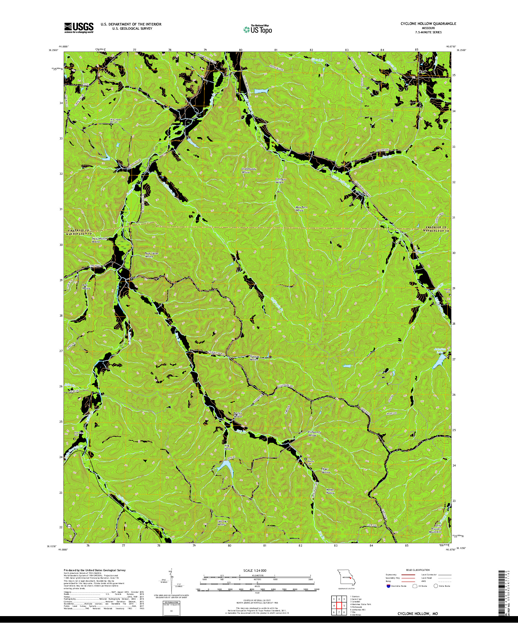 USGS US TOPO 7.5-MINUTE MAP FOR CYCLONE HOLLOW, MO 2017