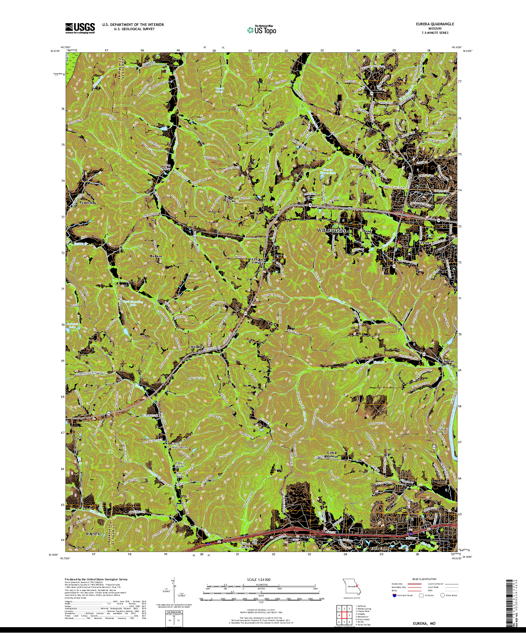 USGS US TOPO 7.5-MINUTE MAP FOR EUREKA, MO 2017