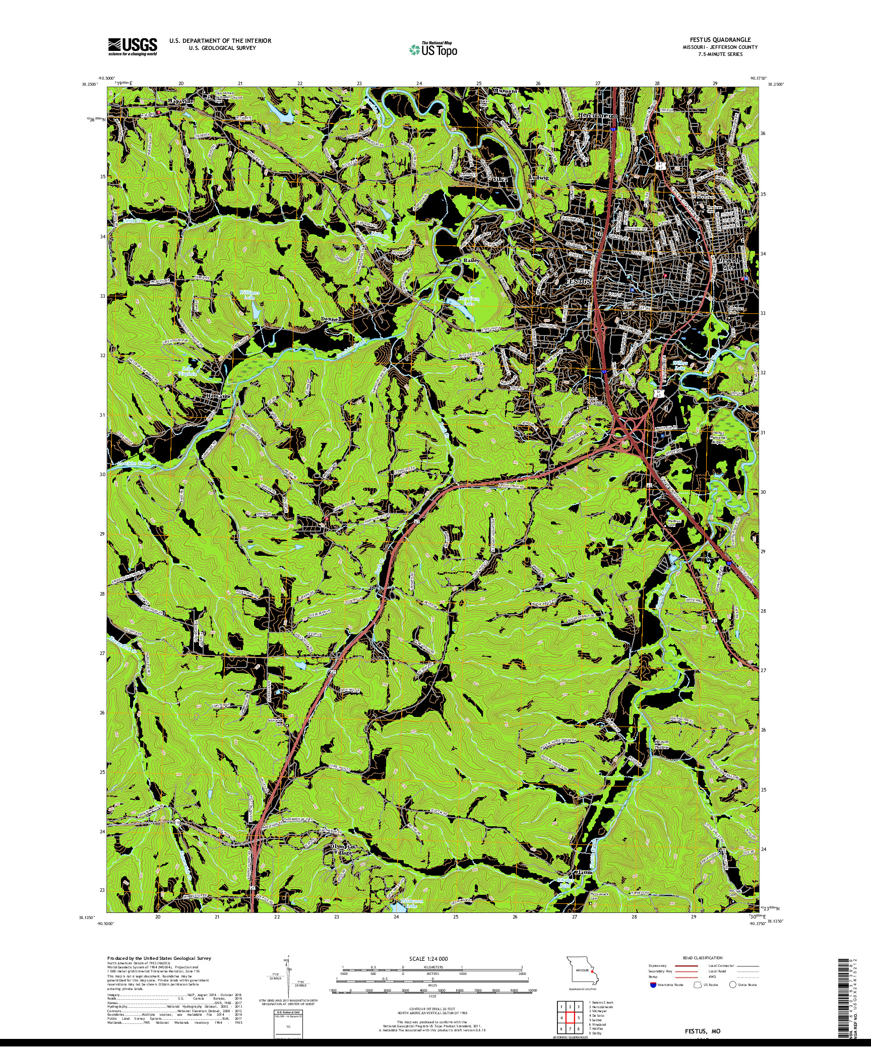 USGS US TOPO 7.5-MINUTE MAP FOR FESTUS, MO 2017