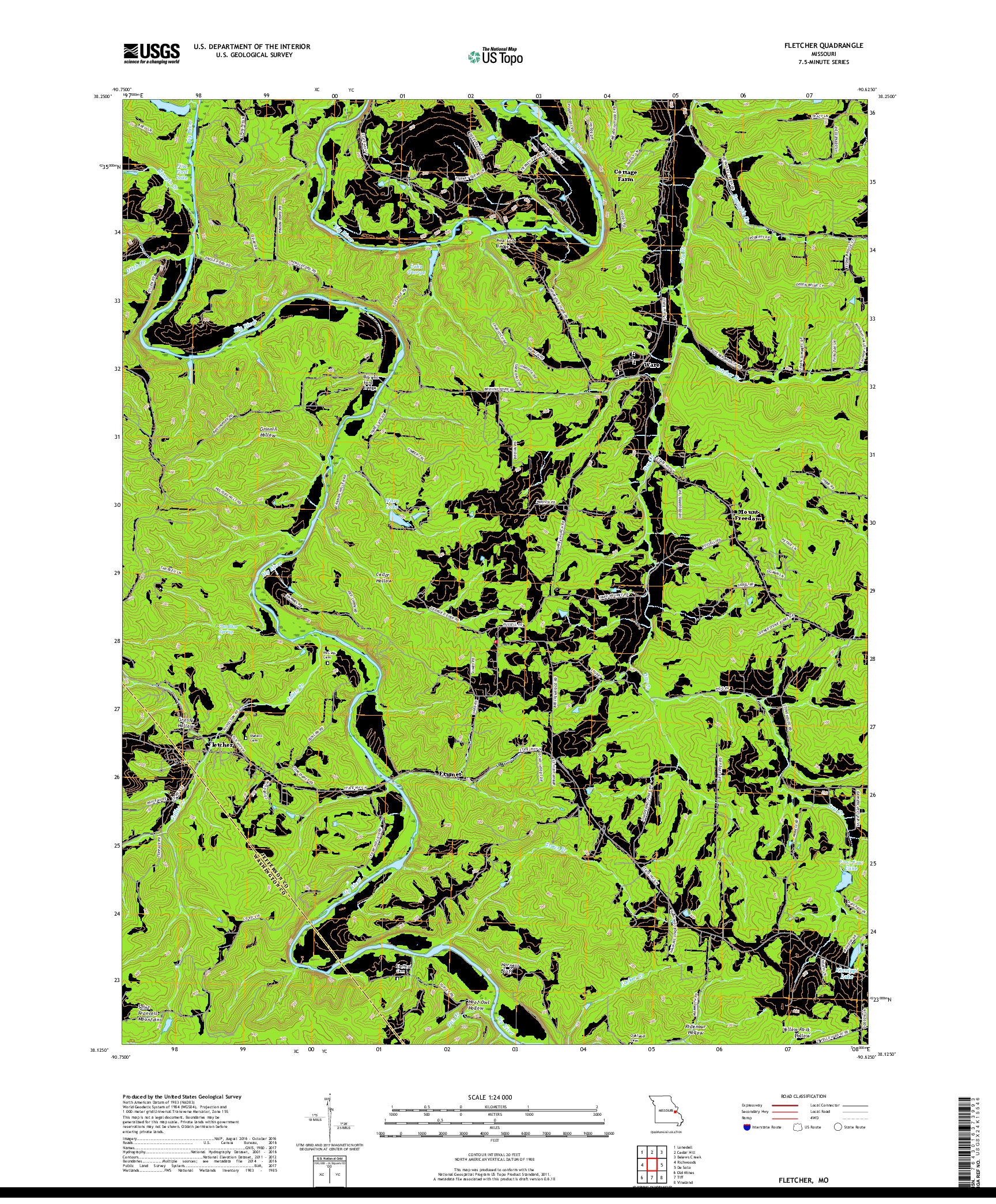 USGS US TOPO 7.5-MINUTE MAP FOR FLETCHER, MO 2017