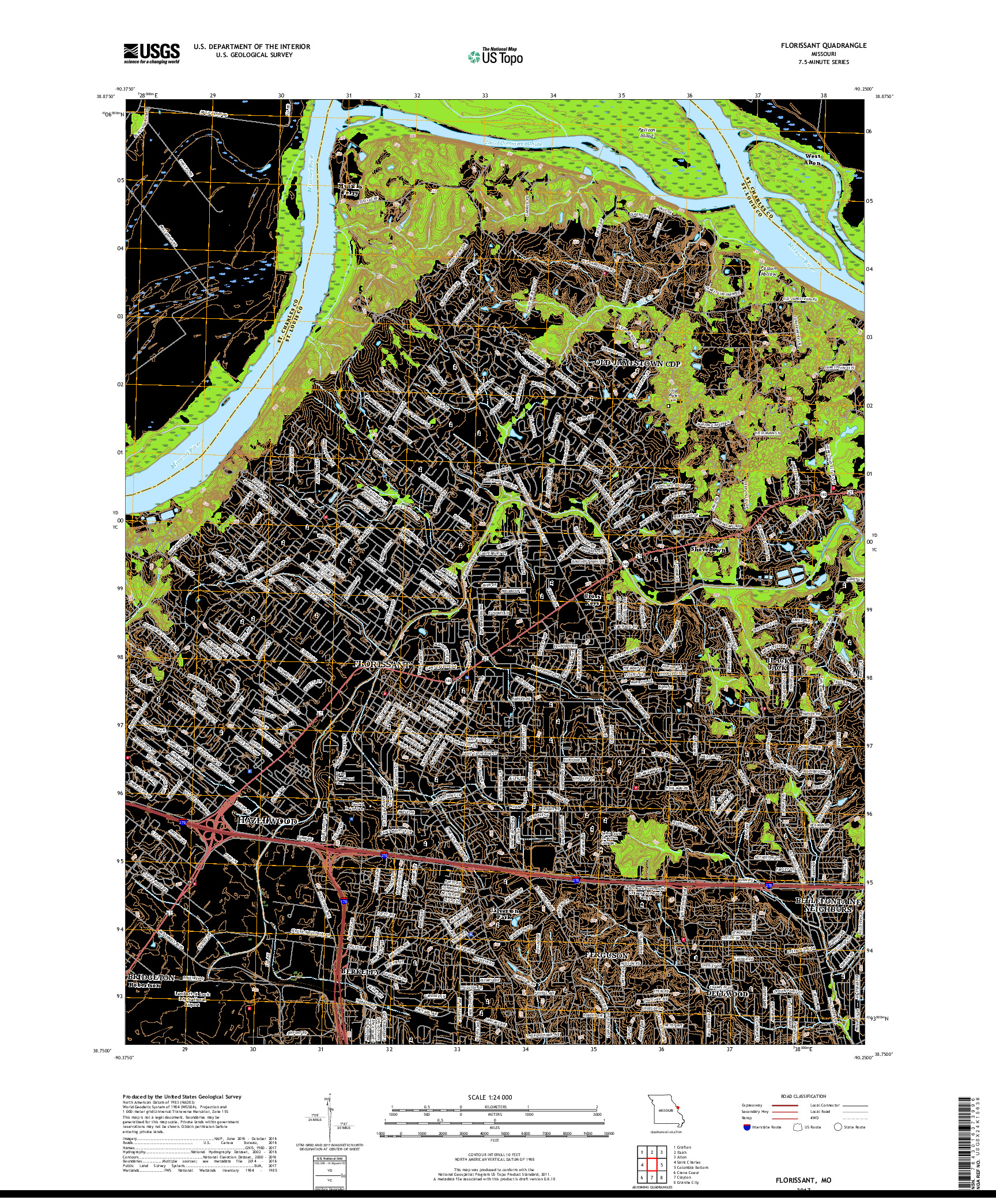 USGS US TOPO 7.5-MINUTE MAP FOR FLORISSANT, MO 2017