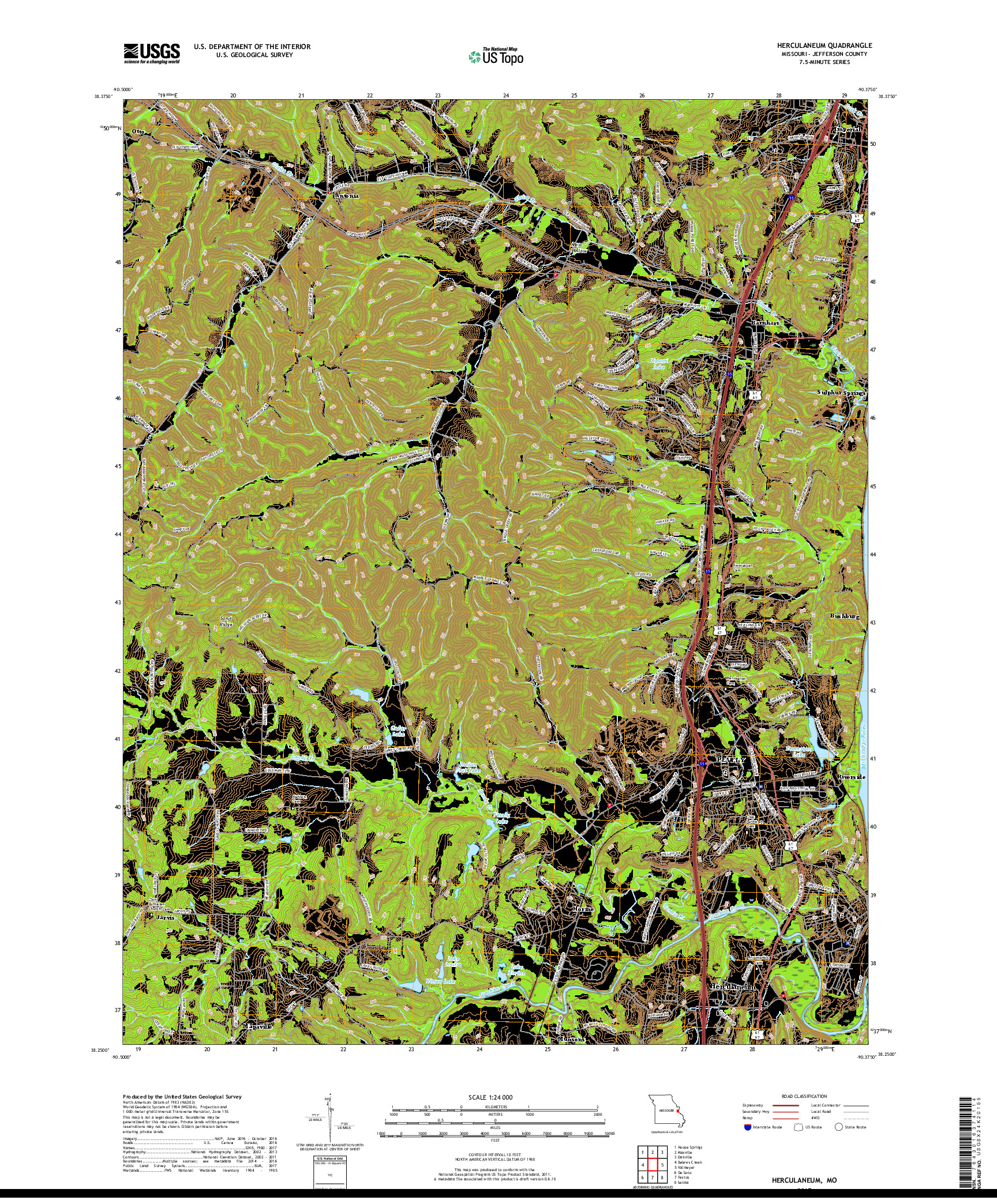 USGS US TOPO 7.5-MINUTE MAP FOR HERCULANEUM, MO 2017